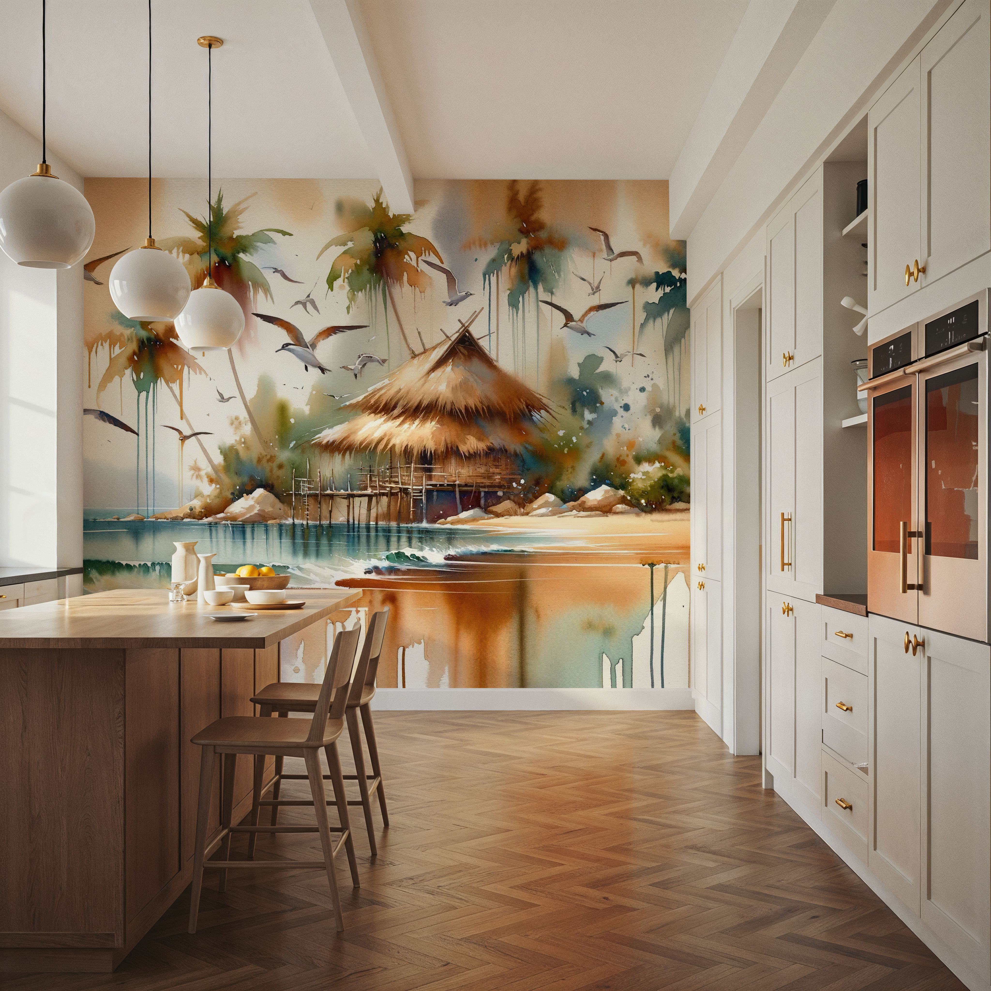 Wall Mural - Island Serenity in Abstract Watercolor - Abstract Landscapes mural wallpaper - Brown - Bedroom - Wallism US