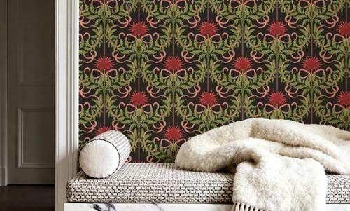 Floral Damask & Bows, Vermilion
