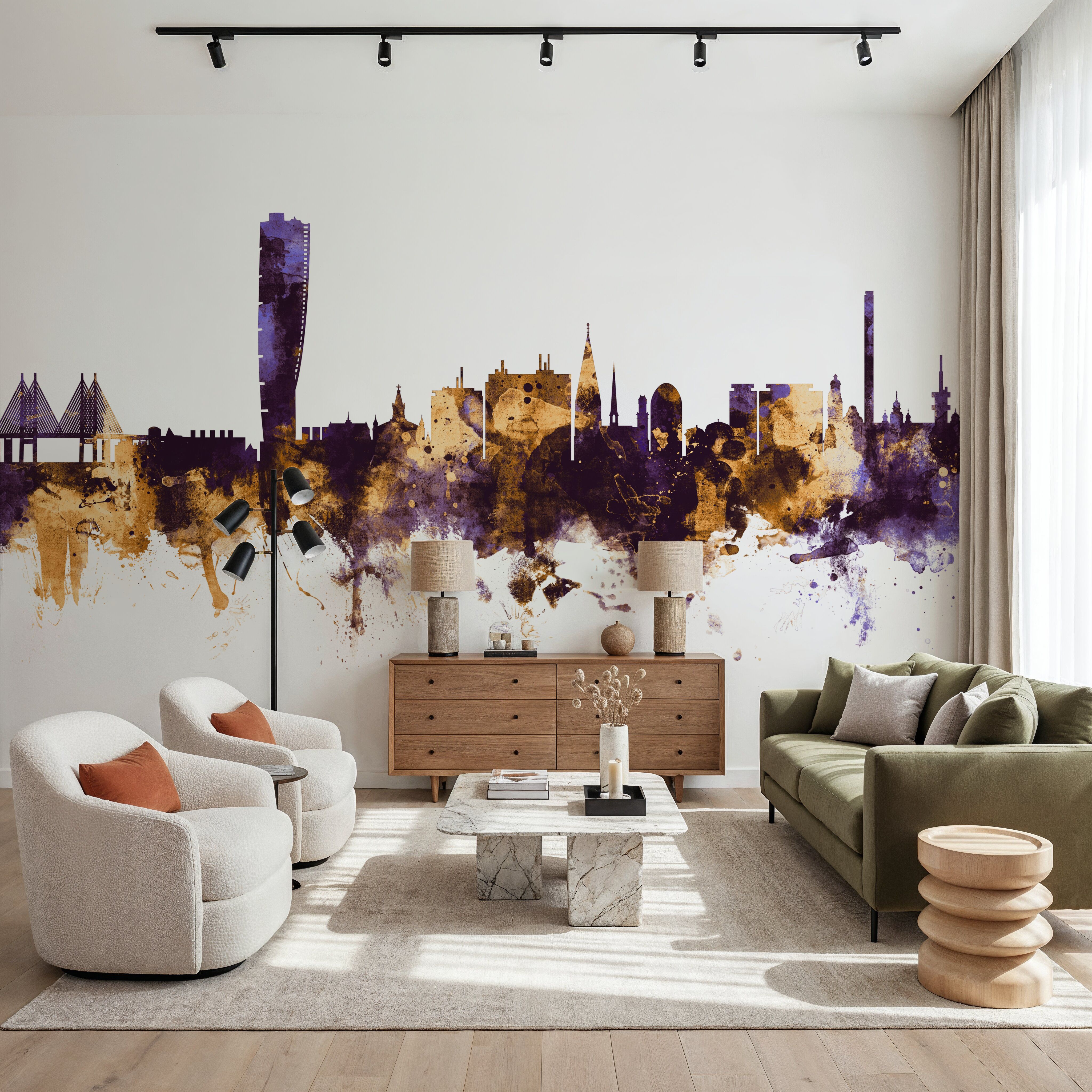 Malmö Sweden Skyline Purple & Gold