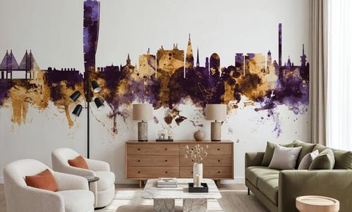 Malmö Sweden Skyline Purple & Gold