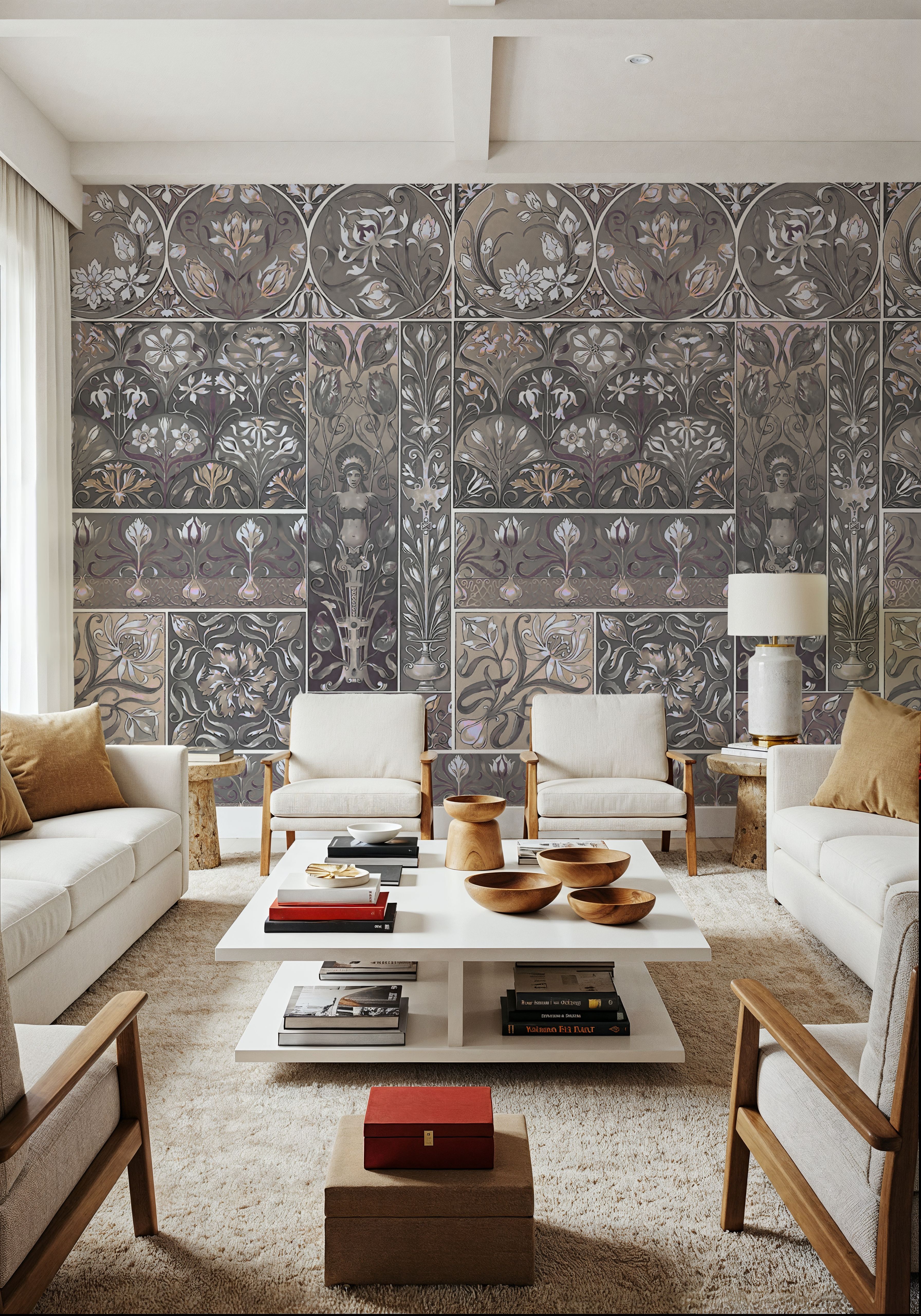 Art Deco Floral Wall Beige