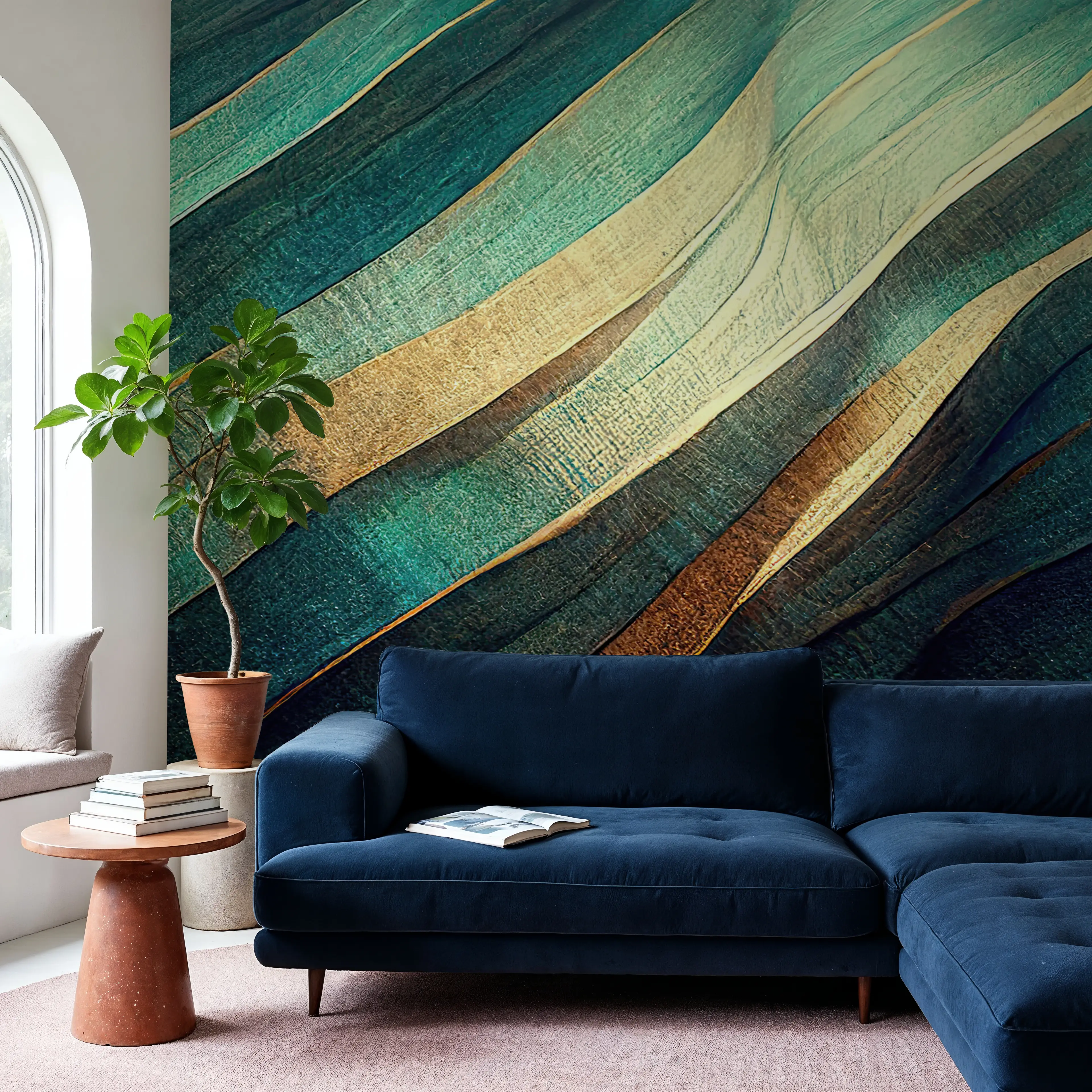 Wall Mural - Ripple Flow Turquoise - Abstract Wood mural wallpaper - Blue - Living room - Wallism UK - Peel & Stick or Paste-the-Wall