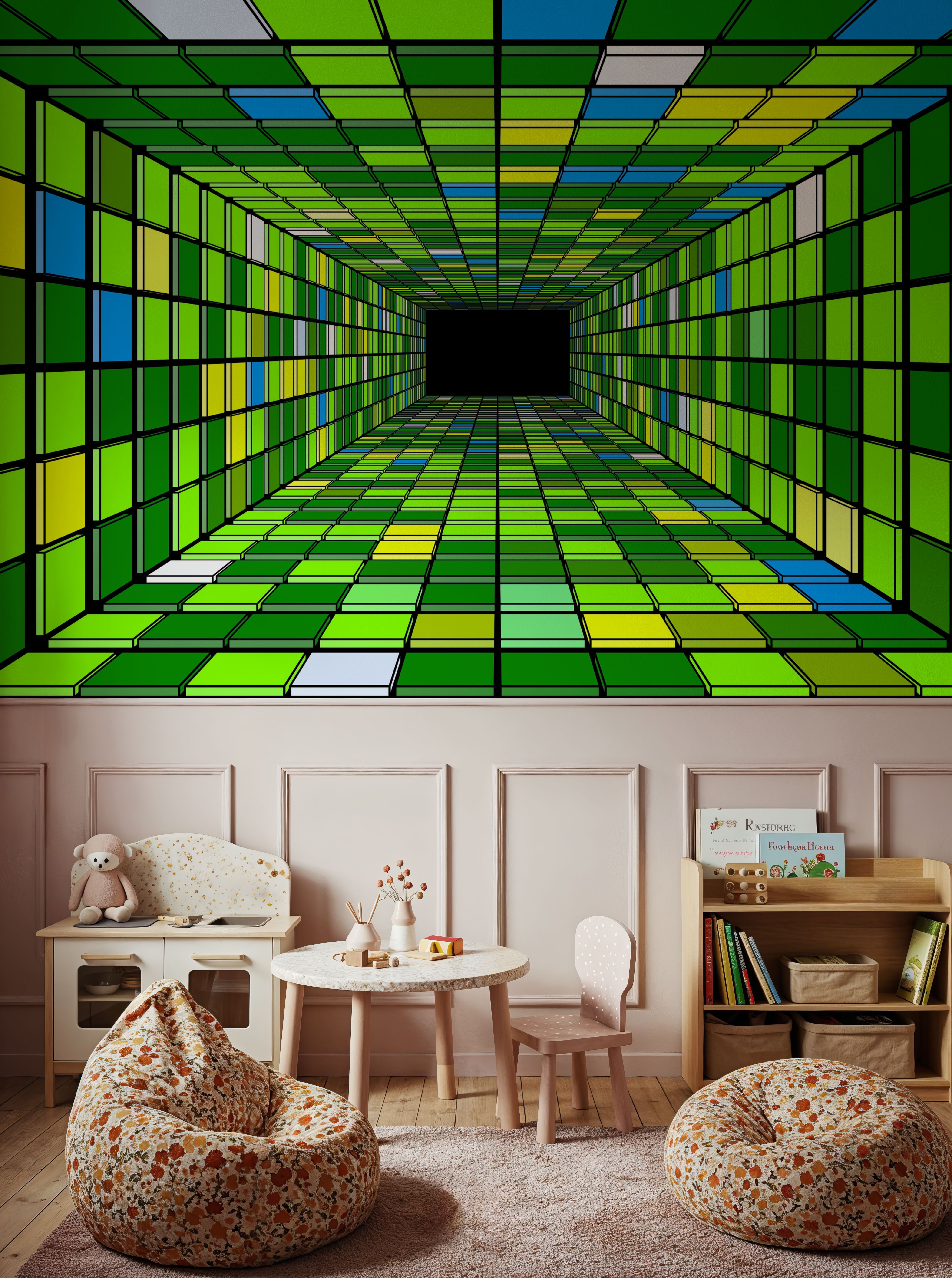 Retro Game Tunnel, Vibrant Green