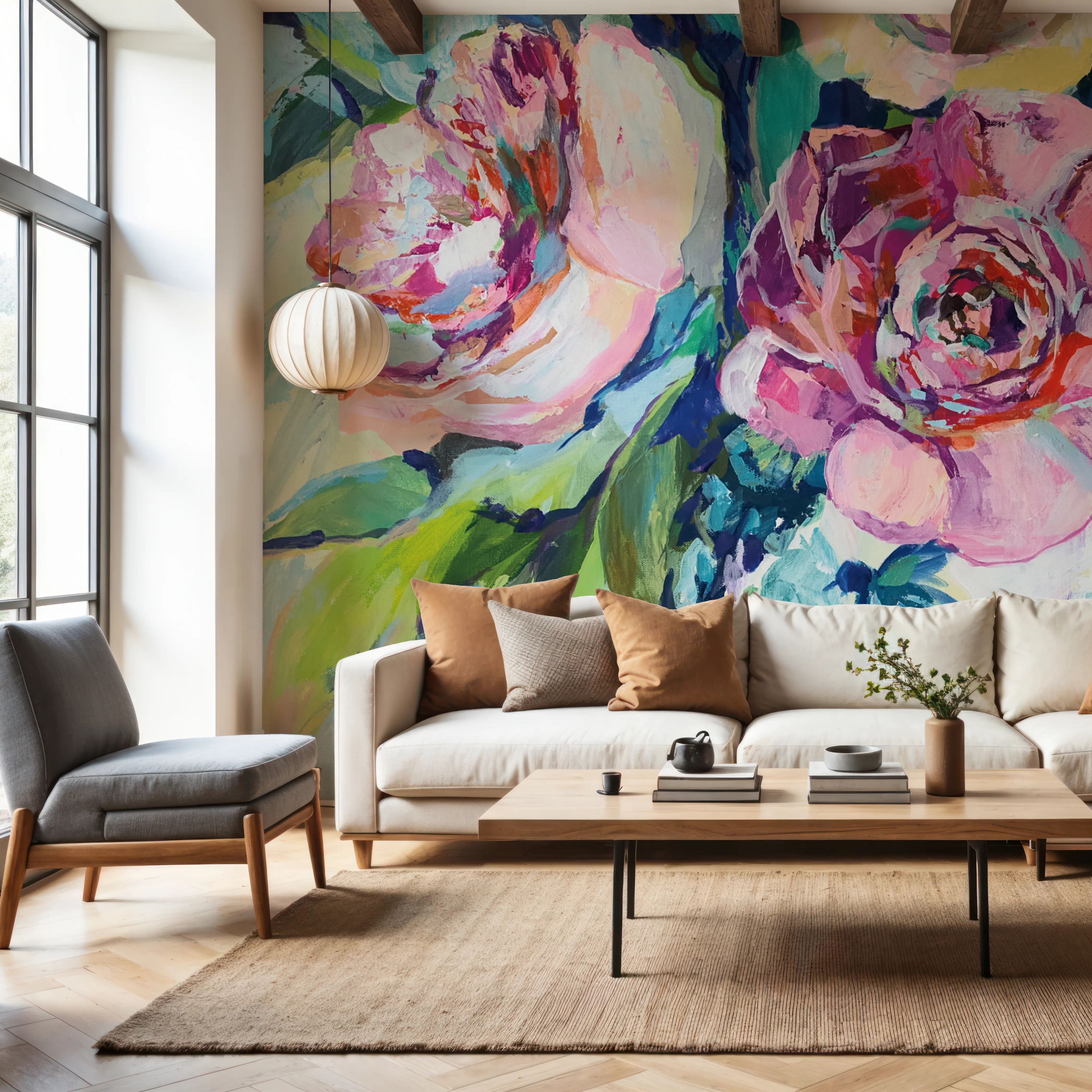 Papier Peint Panoramique - Ginger Tea - Floral Nature - Rose - Chambre - Wallism Belgique - Encollage au mur ou Autocollant
