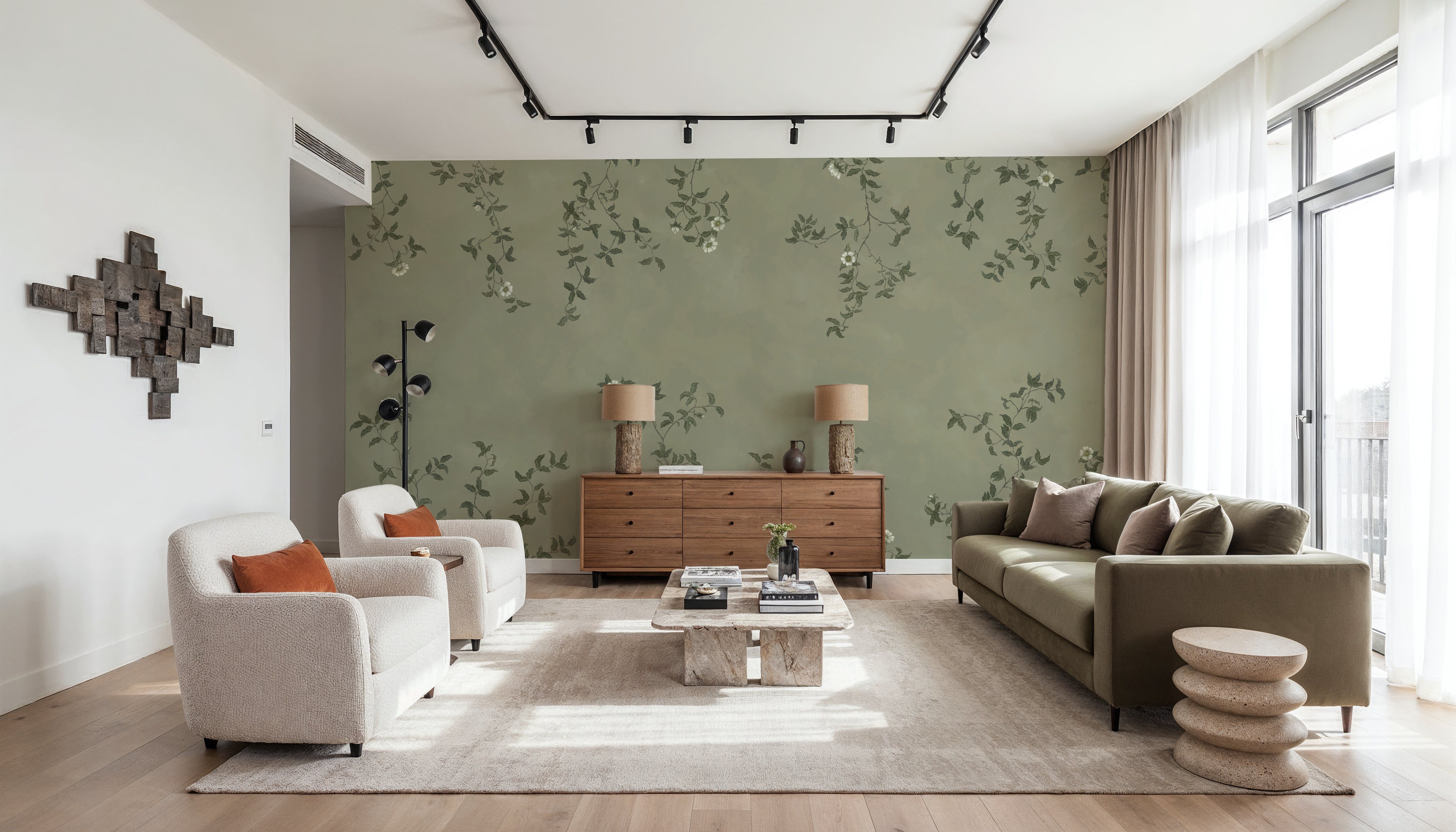 Rambling Rose, Ivory on Jade
