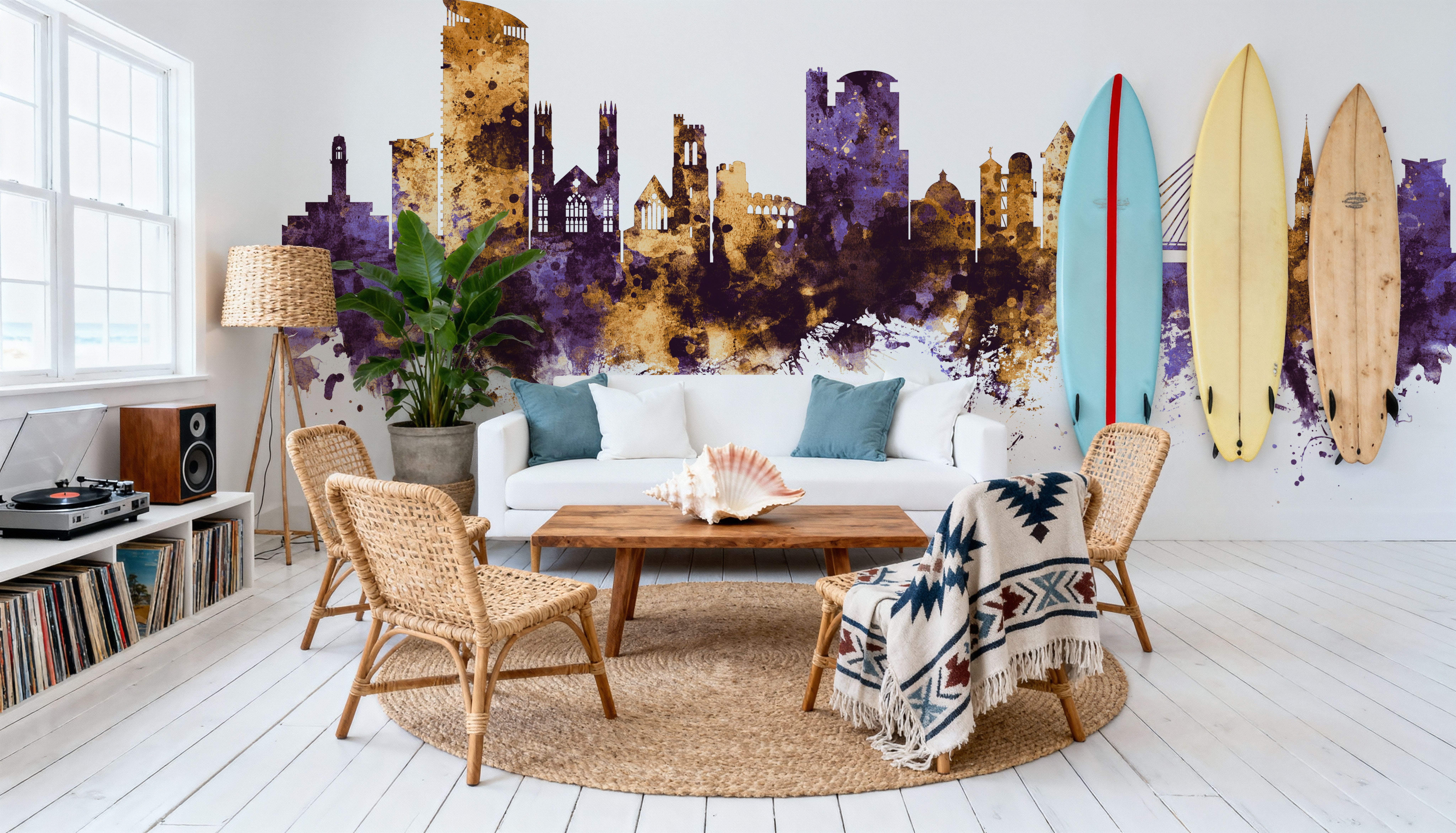 Swansea Wales Skyline Purple & Gold