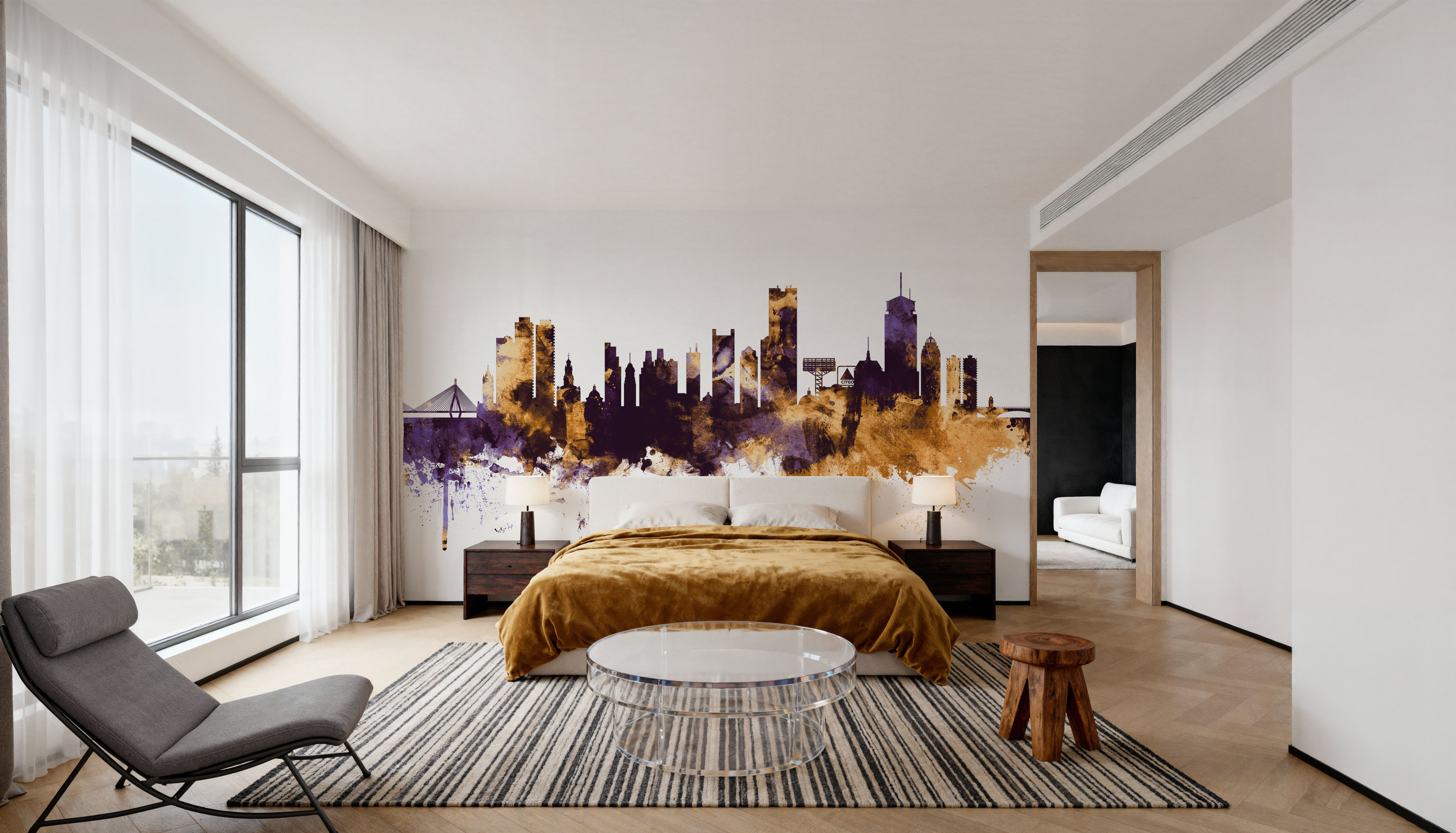 Boston Massachusettes Skyline Purple & Gold, Wallpaper