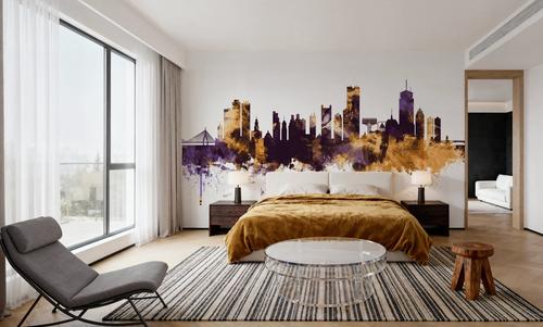 Boston Massachusettes Skyline Purple & Gold