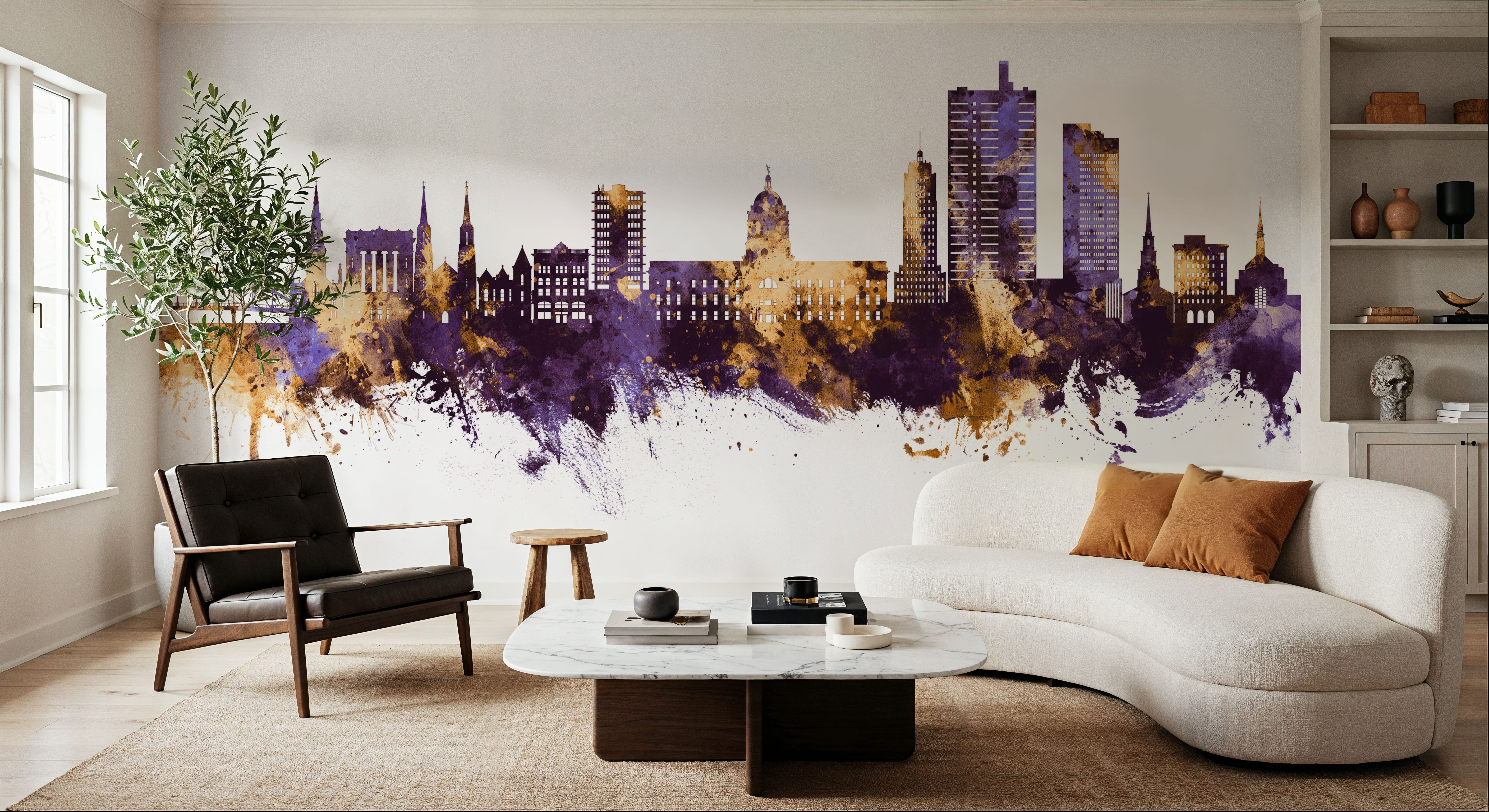 Fort Wayne Indiana Skyline Purple & Gold, Wallpaper