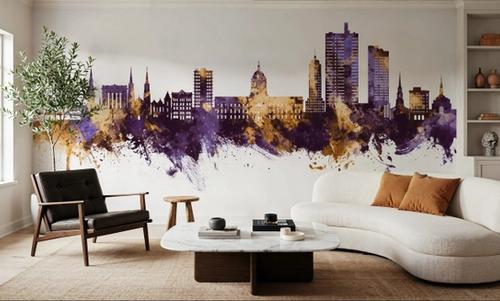 Fort Wayne Indiana Skyline Purple & Gold