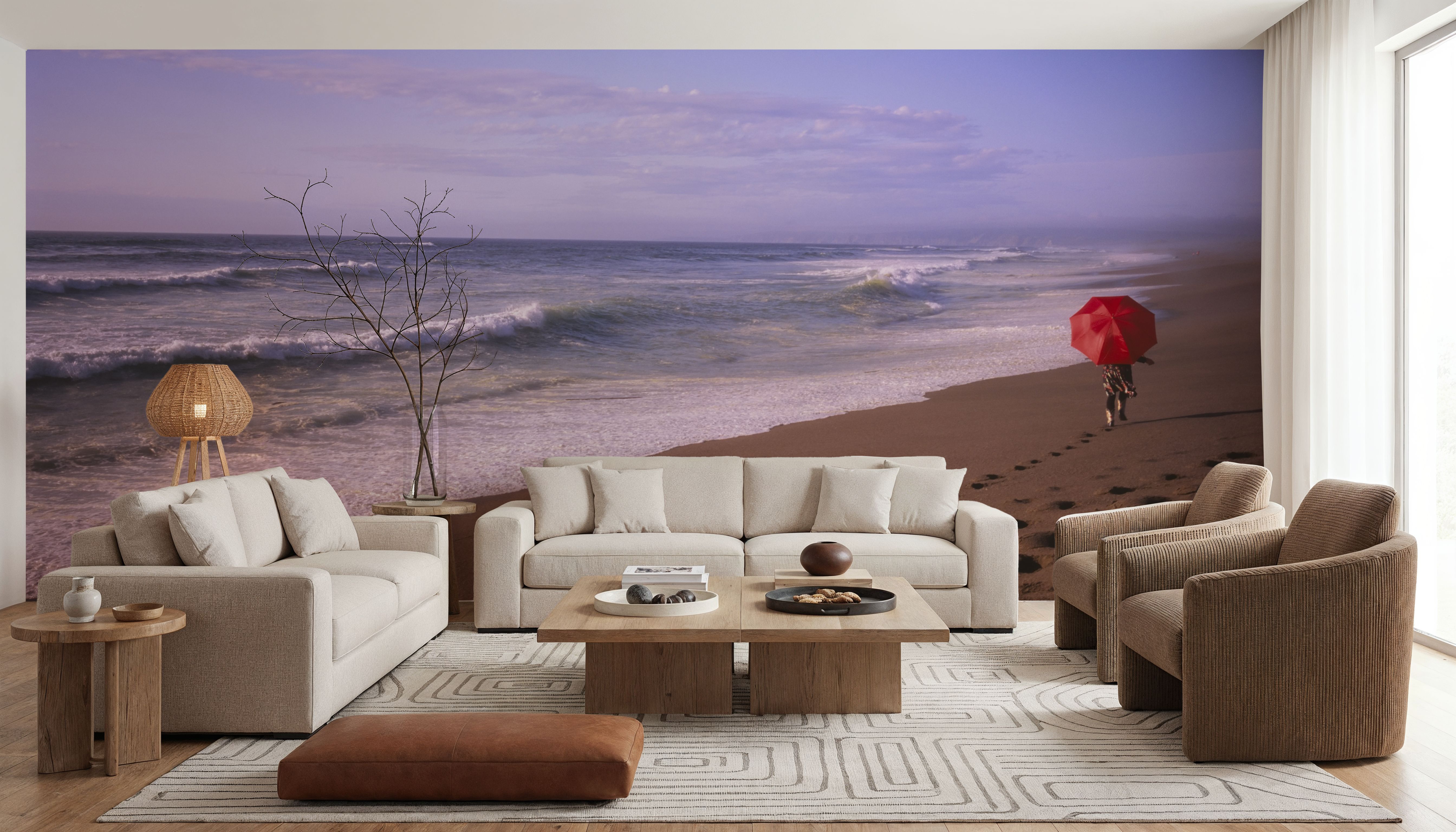 Crimson Stroll by the Shore, Wallpaper