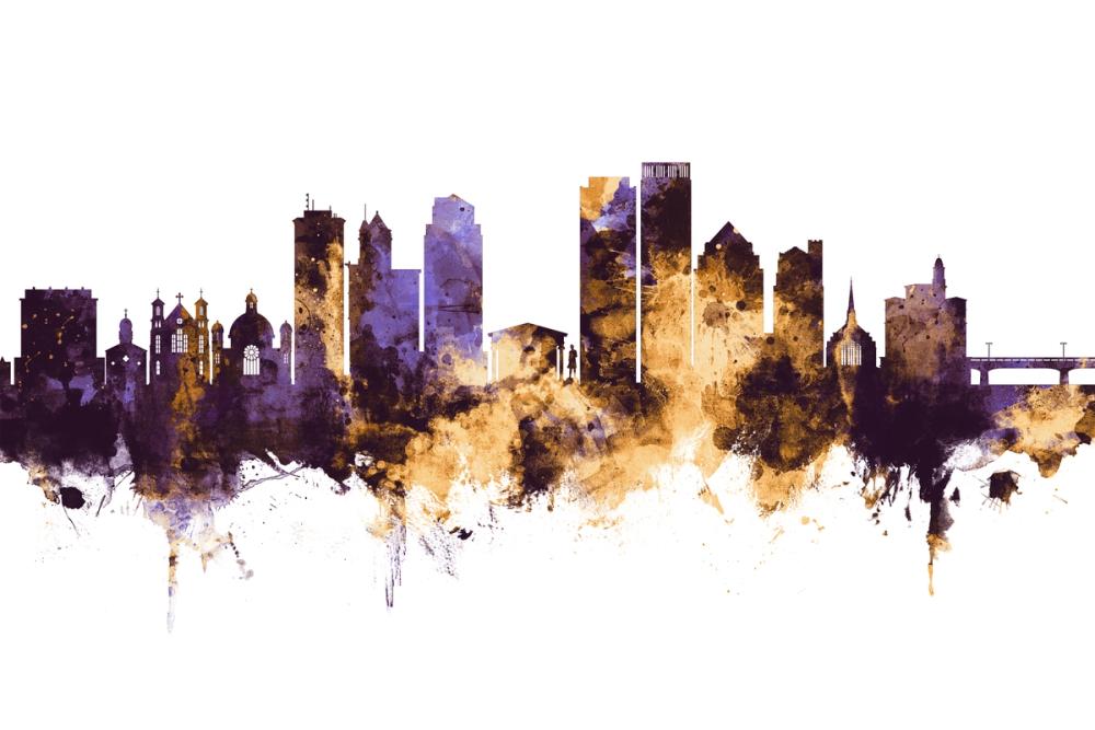 Dayton Ohio skyline Purple & Gold