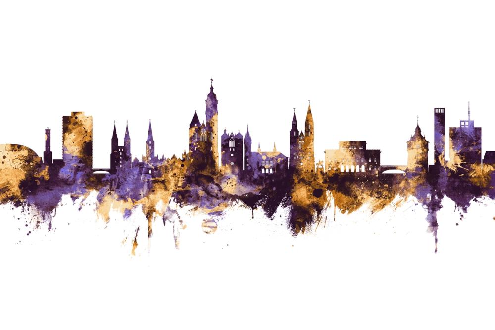 Braunschweig Germany Skyline Purple & Gold