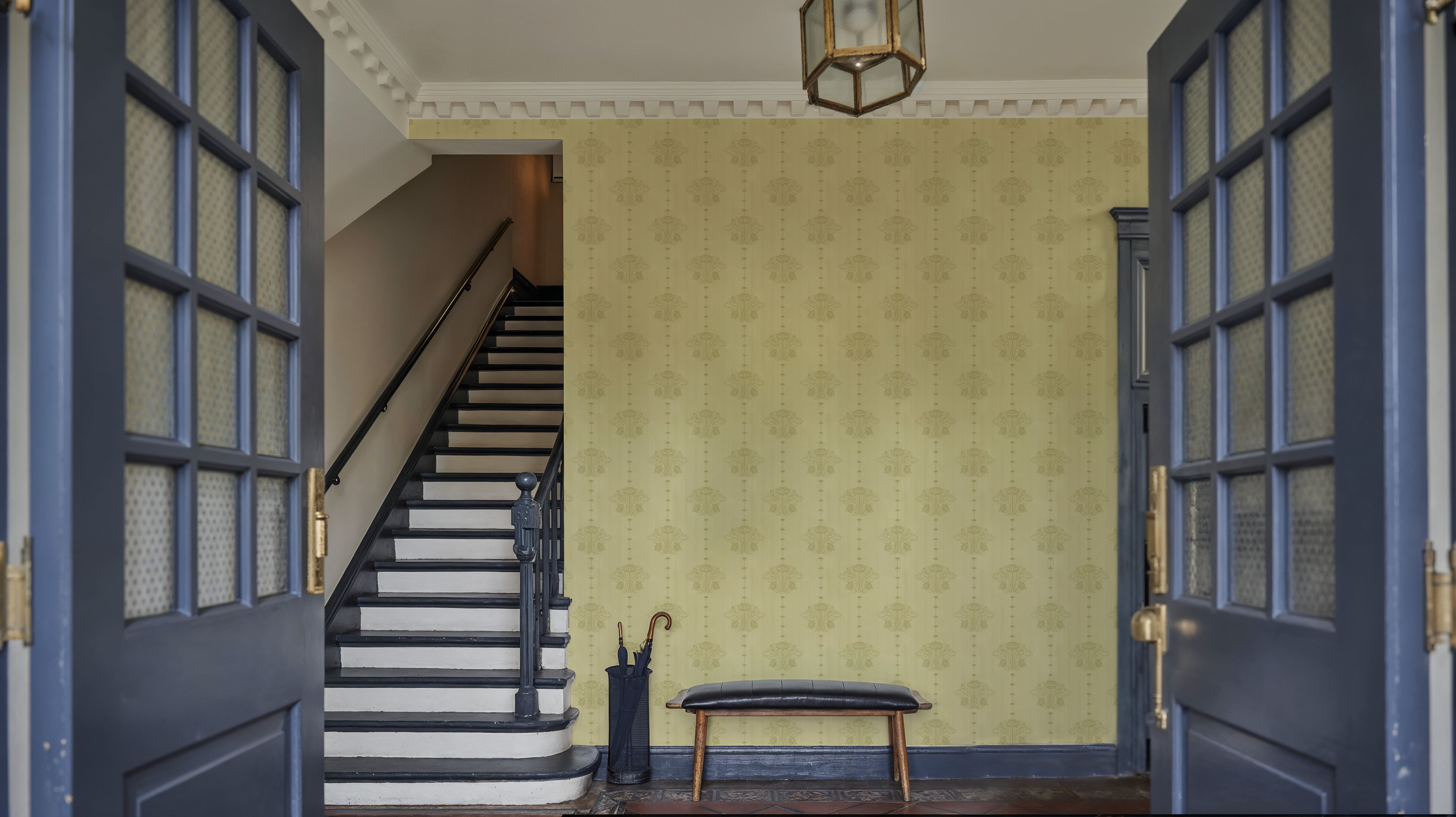 Block Print Water Lily Stripes, Lichen