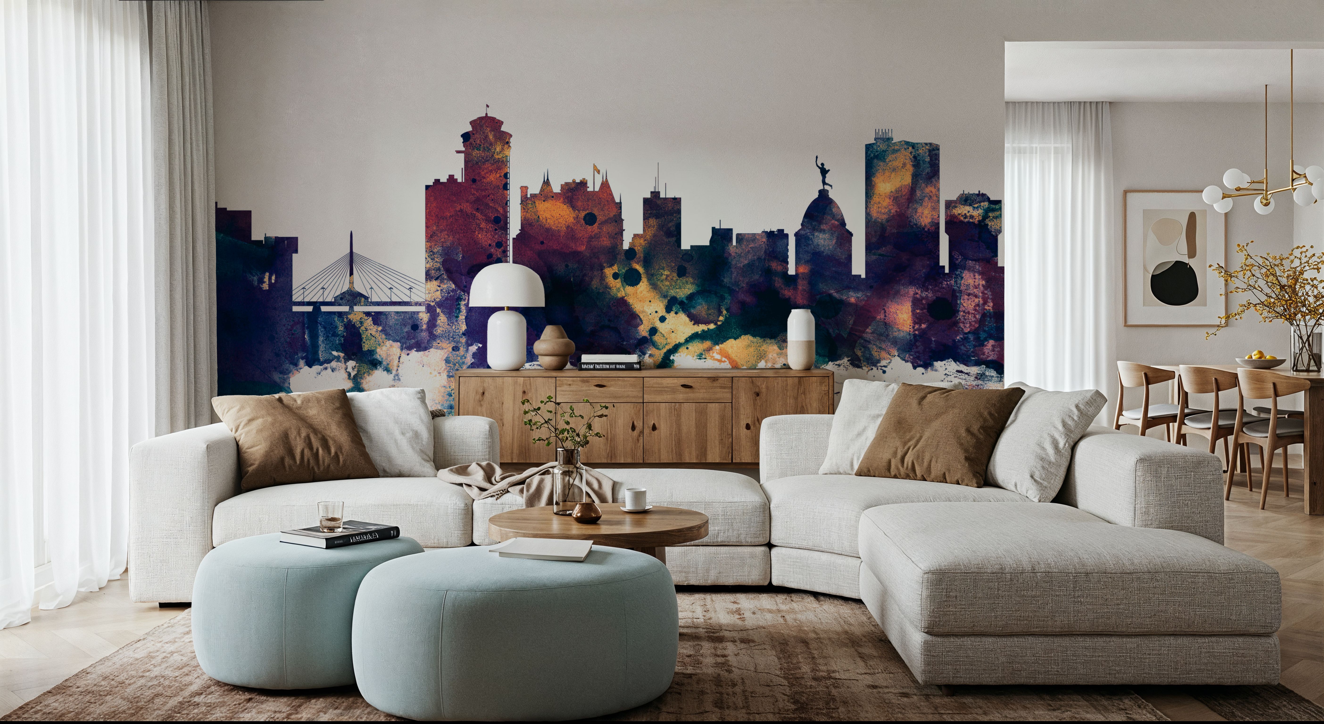 Winnipeg Canada Skyline Blue & Bronze, Papel pintado