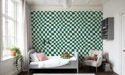 Warped Checkerboard, Forest Green