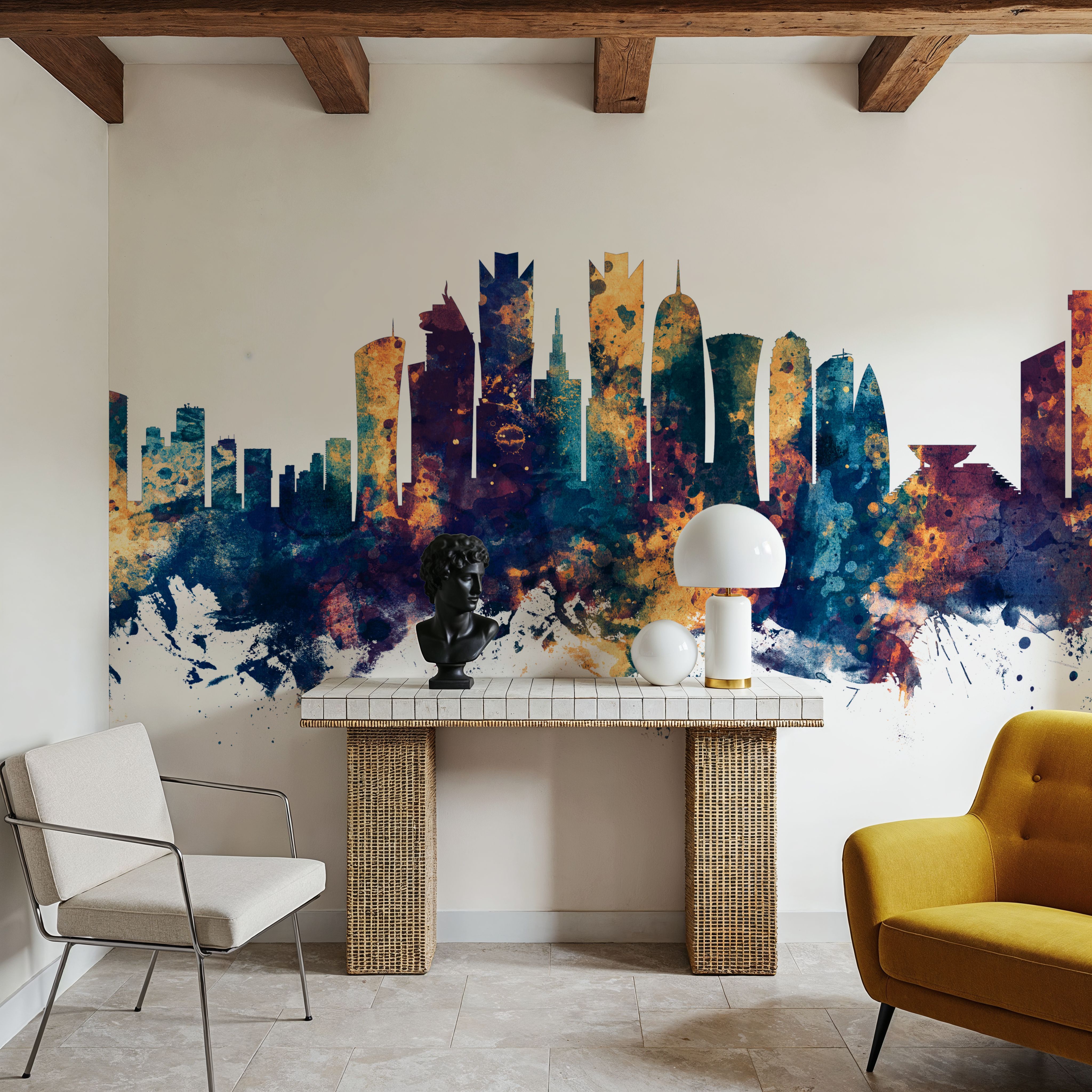 Doha Qatar Skyline Blue & Bronze