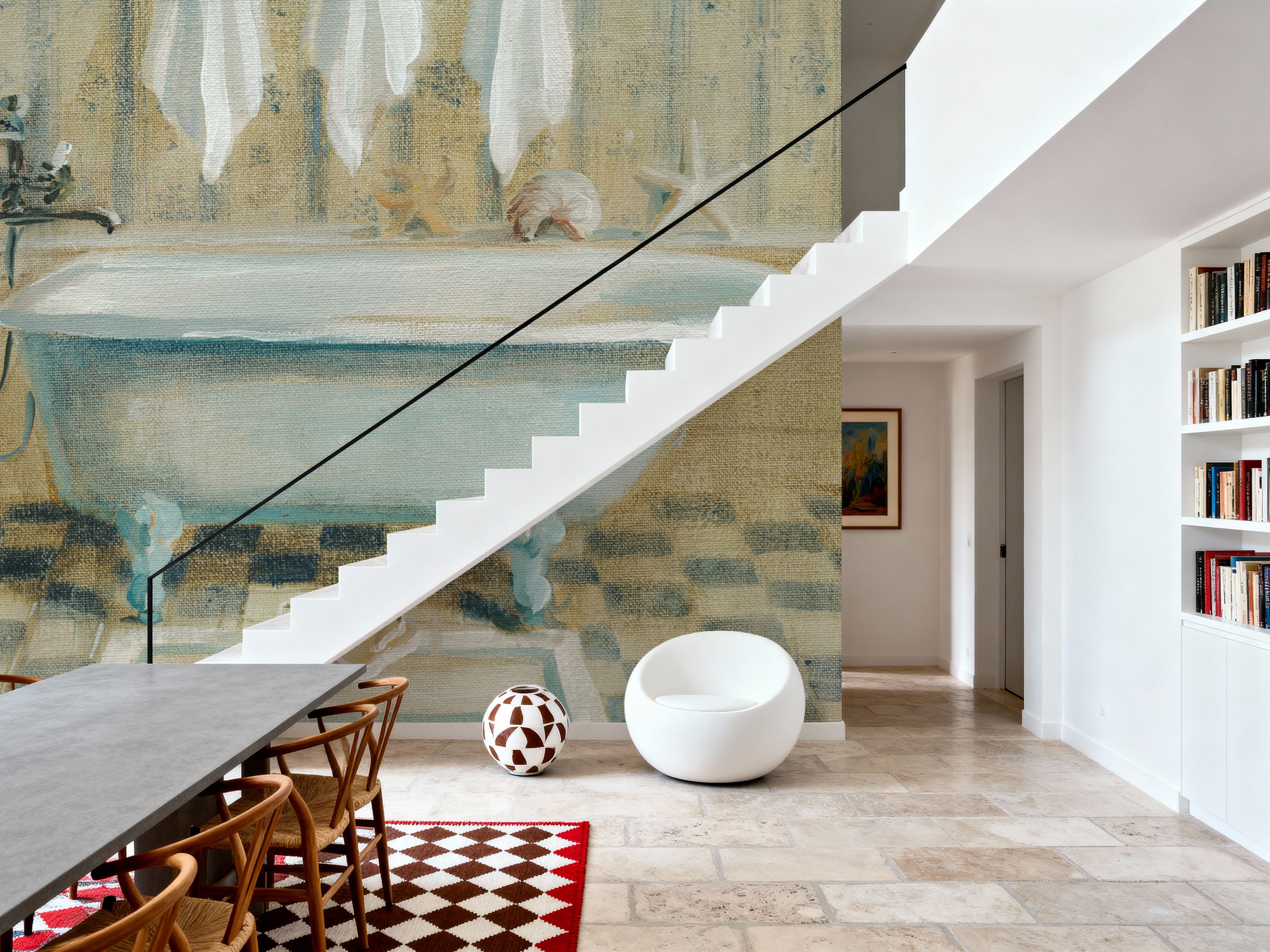 Wall Mural - Victorian Bath III - Folk Maritime mural wallpaper - Blue - Bedroom - Wallism UK - Premium, Textured or Peel & Stick