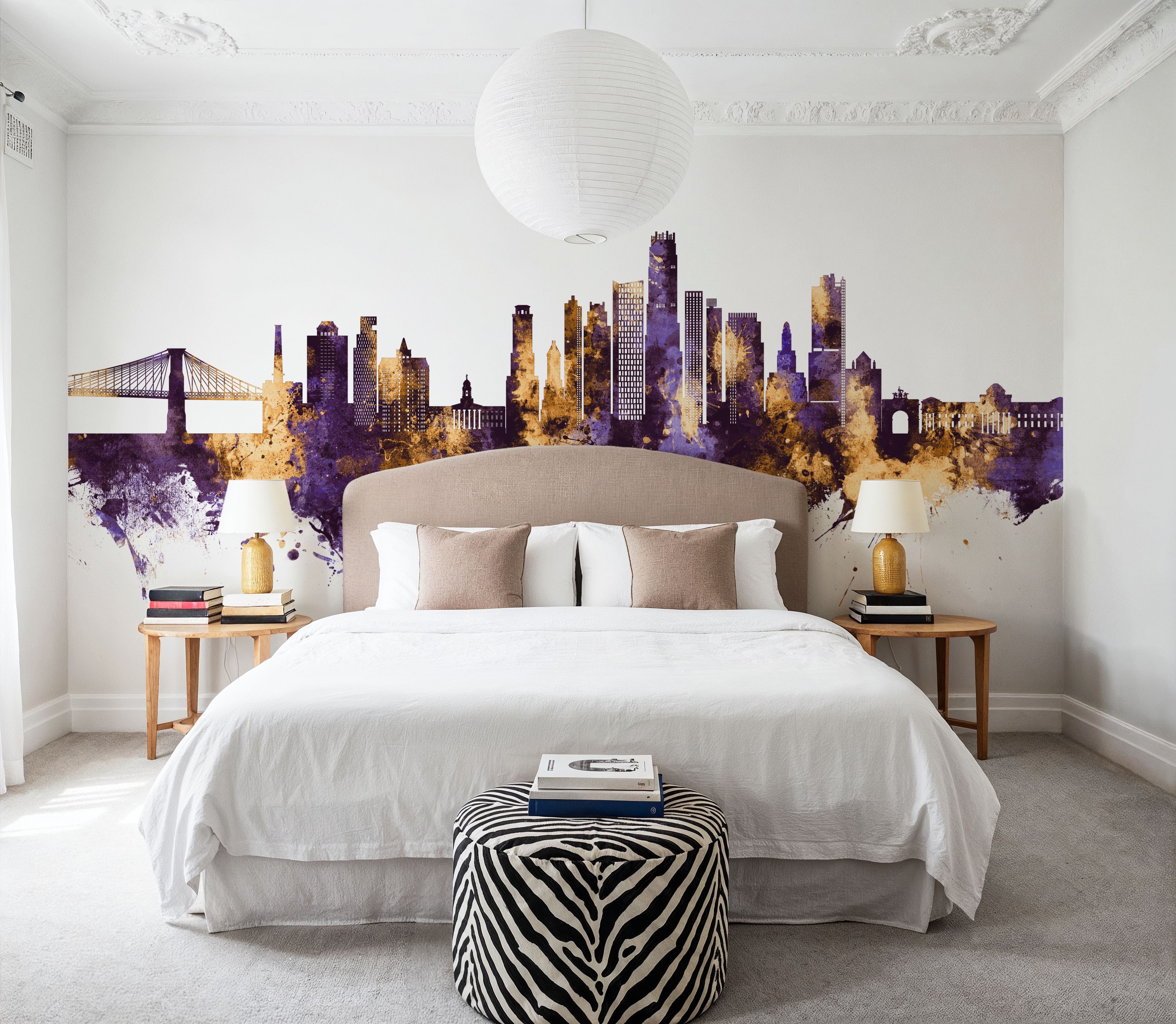 Brooklyn New York Skyline Purple & Gold