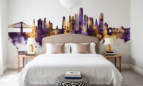 Brooklyn New York Skyline Purple & Gold