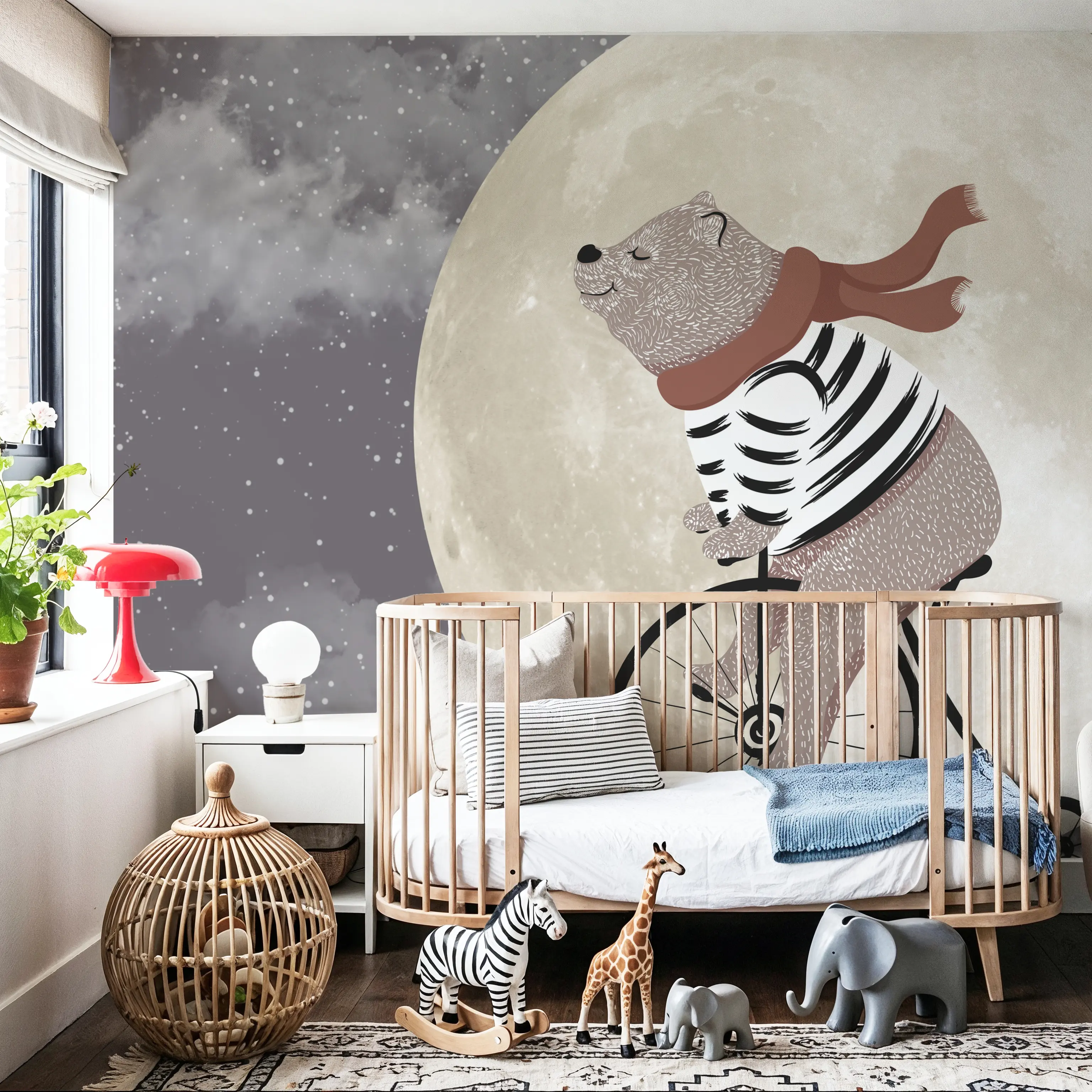 Fotobehang - The Bravest Bear - Grafische Kunst Voertuigen Mural - Grijs - Kinderkamer - Wallism België - Zelfklevend of Vliesbehang