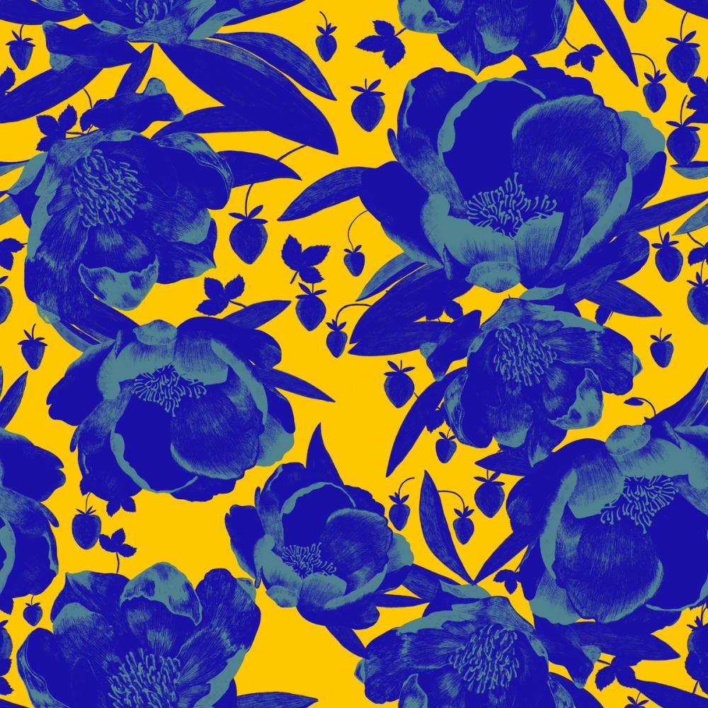 Pop Peonies, Yellow & Blue