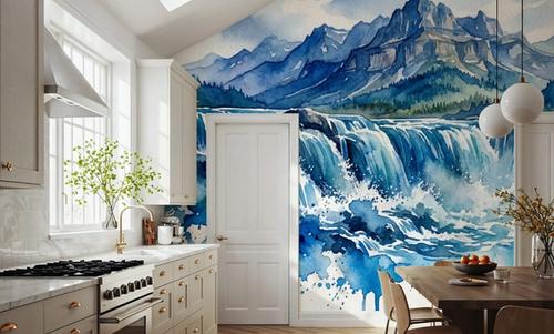 Nordic Waterfall - Watercolor Landscapes Series