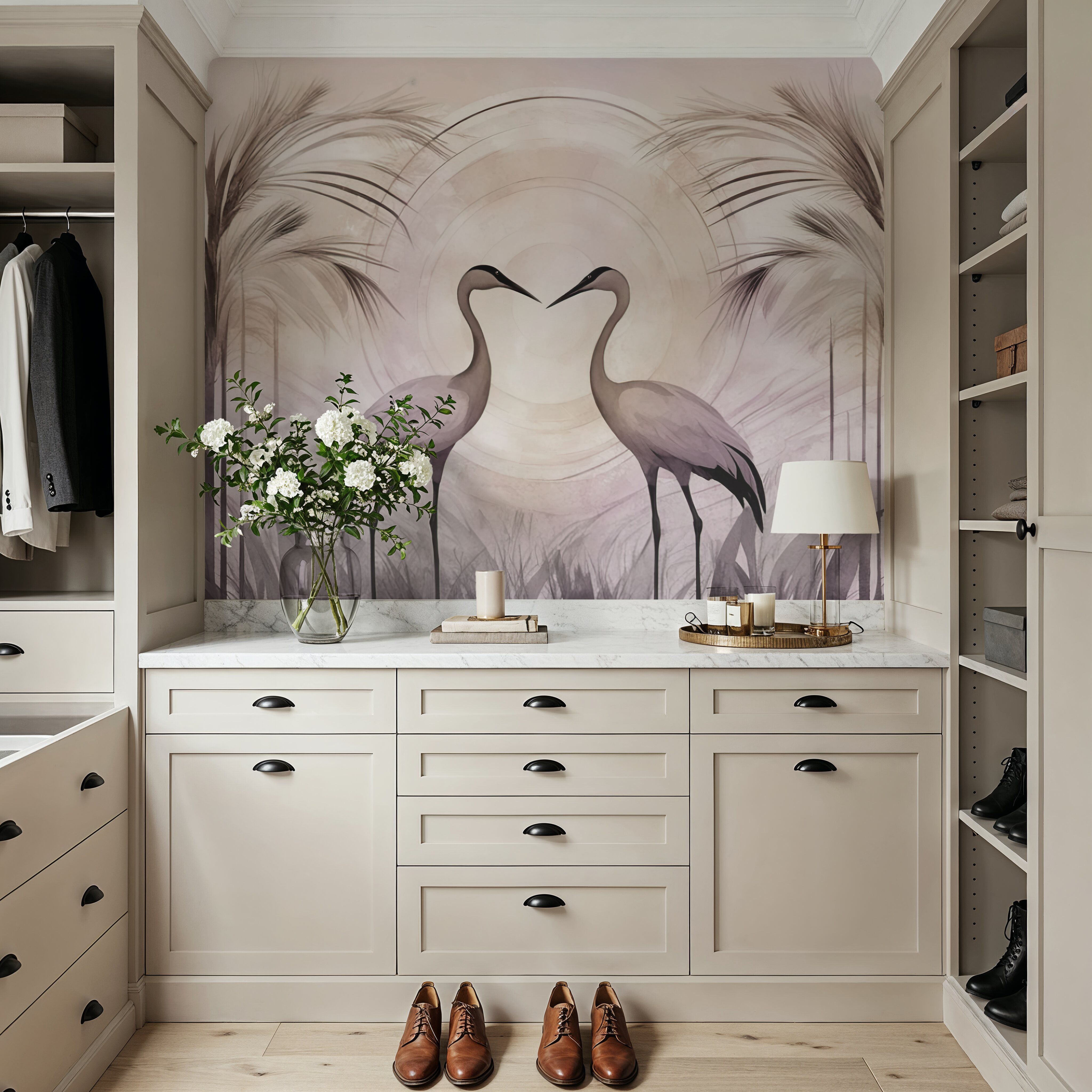 Cranes at Sunset Pink