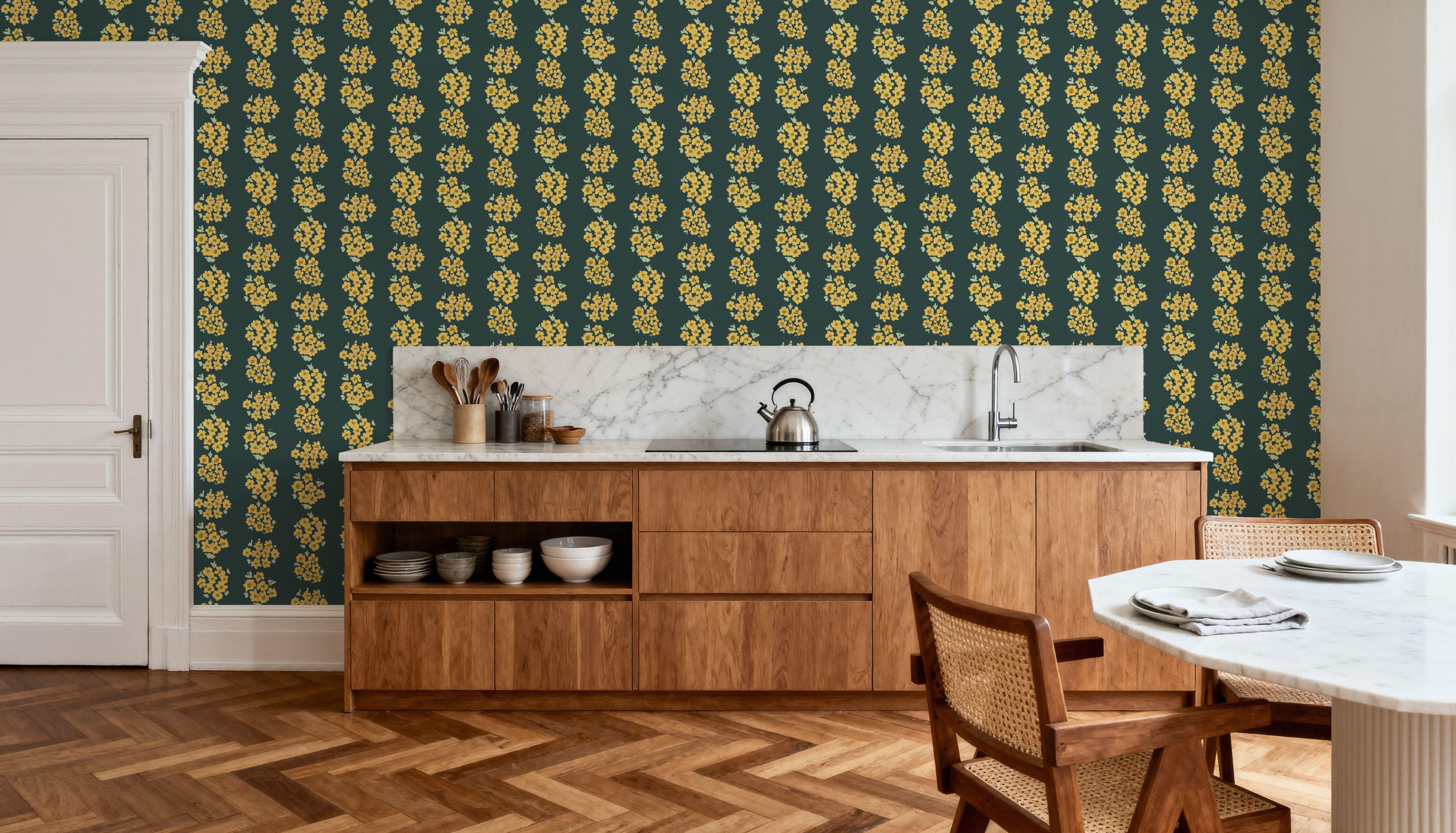 Ditsy Floral Clusters, Dark Teal