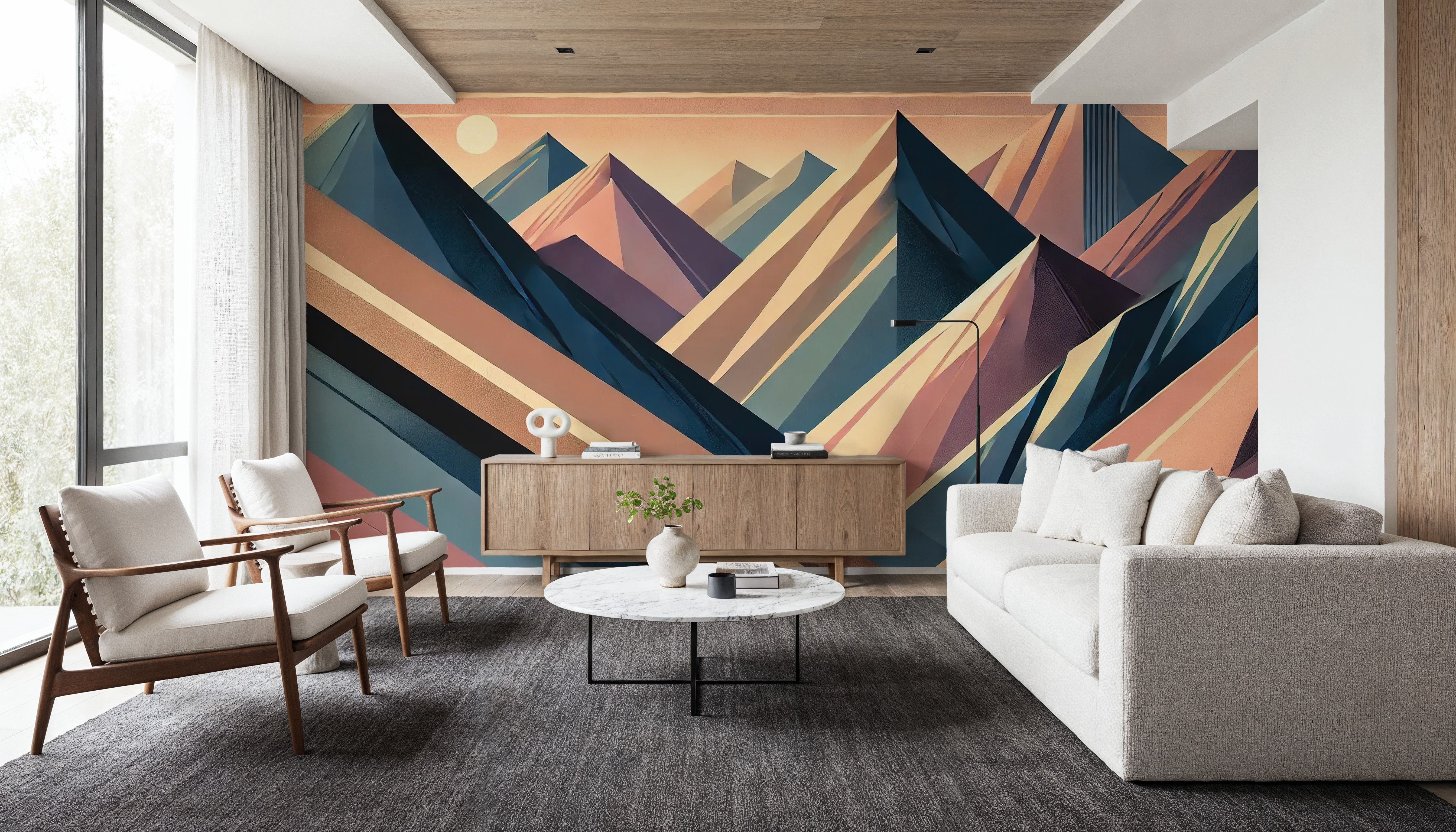Serenity Mountain Vista in Art Deco, Wallpaper