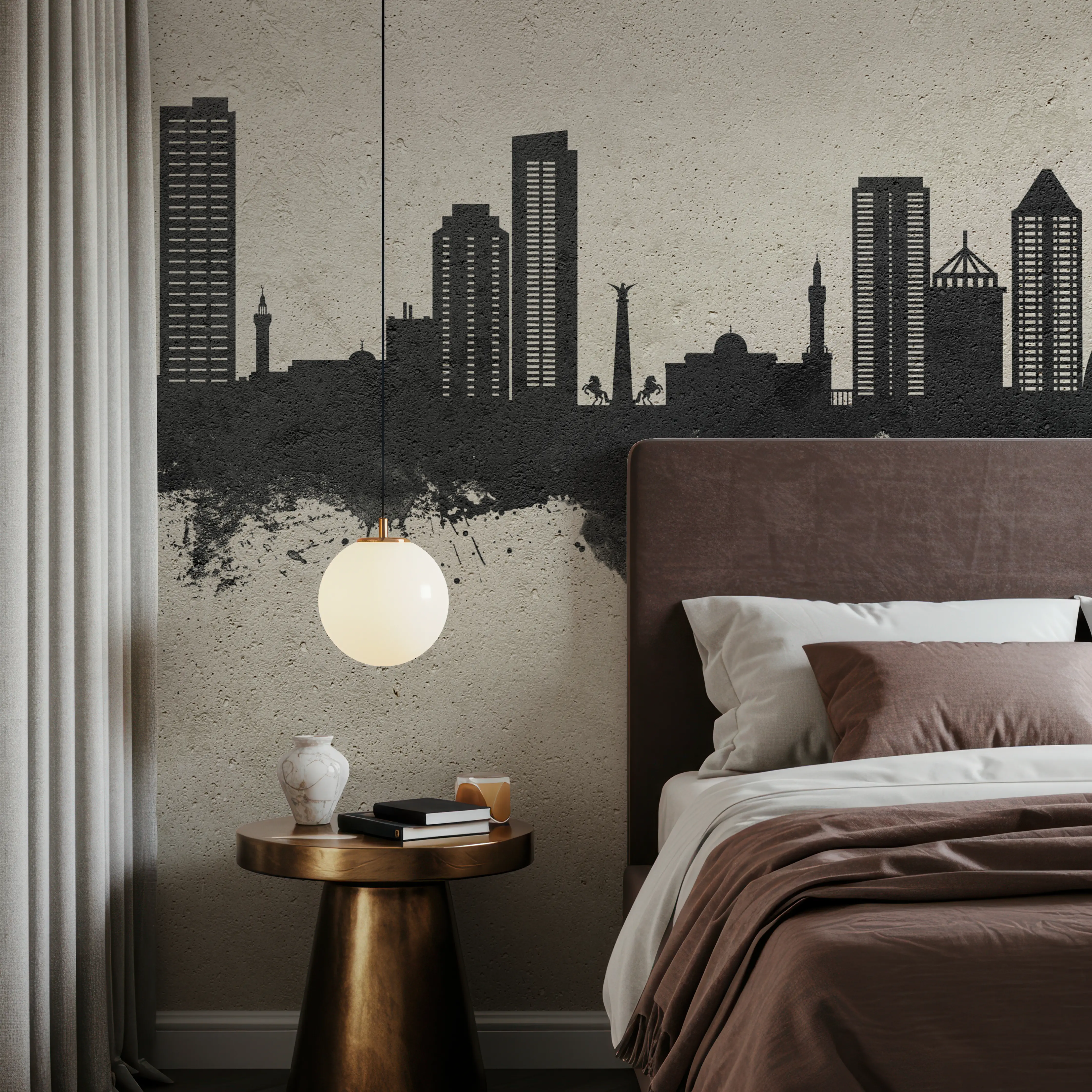 Wall Mural - Umm Al Quwain Skyline Concrete - Architecture mural wallpaper - Gray - Living room - Wallism UK - Peel & Stick or Paste-the-Wall