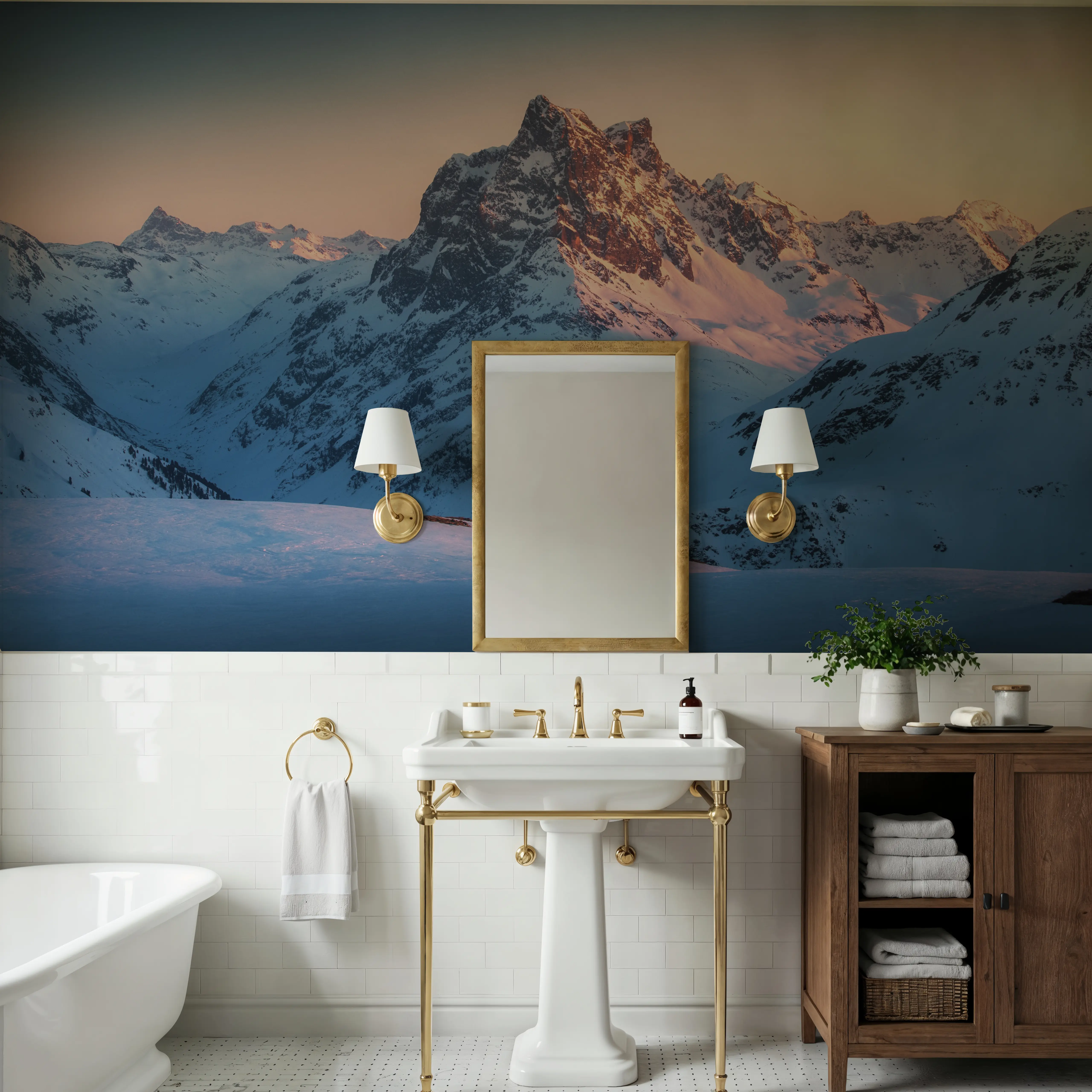 Papier Peint Panoramique - Randonee - Montagnes Sports - Bleu - Couloir et escaliers - Wallism France - Encollage au mur ou Autocollant