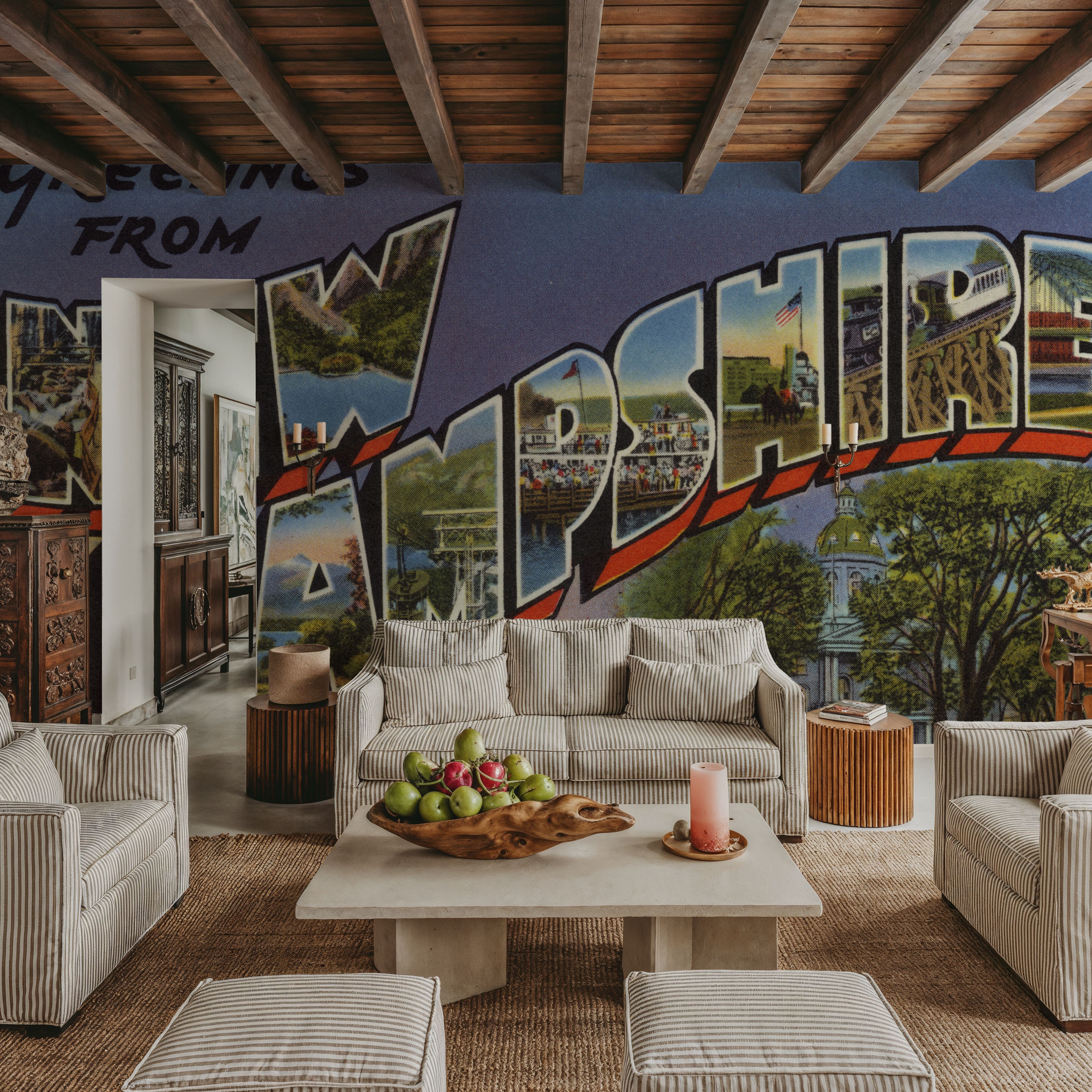 Wall Mural - Greetings from New Hampshire - Screenprint Postcard - Architecture Countries mural wallpaper - Hallway staircases - Wallism UK