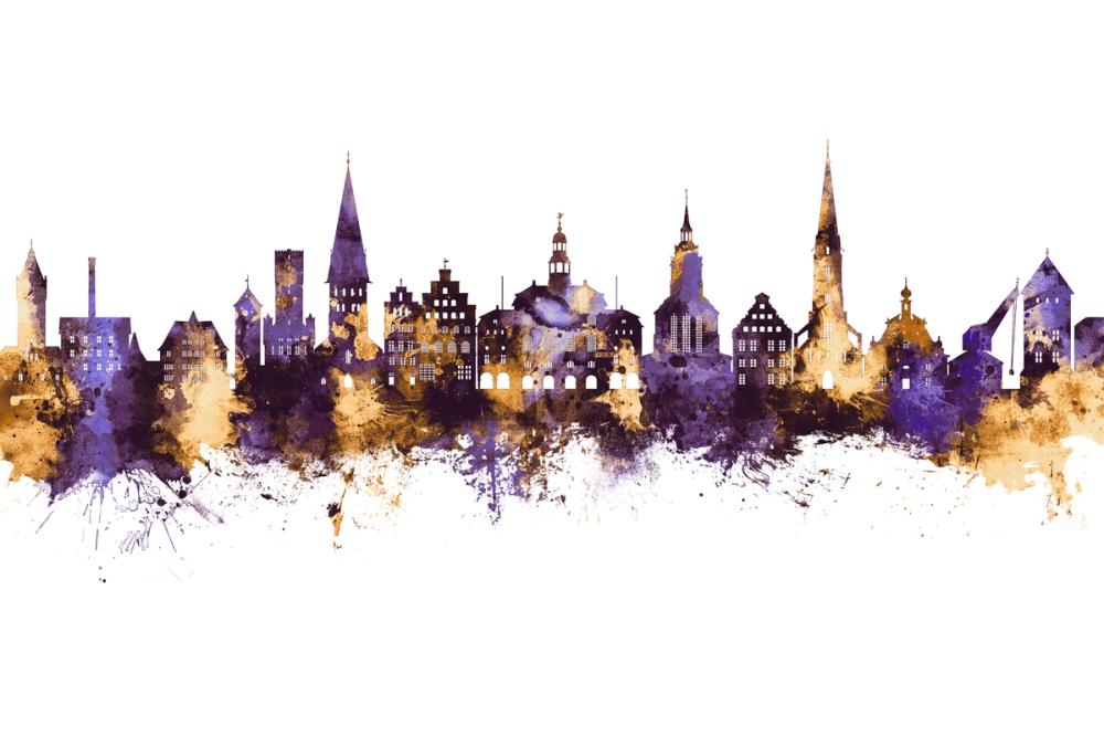 Lüneburg Germany Skyline Purple & Gold