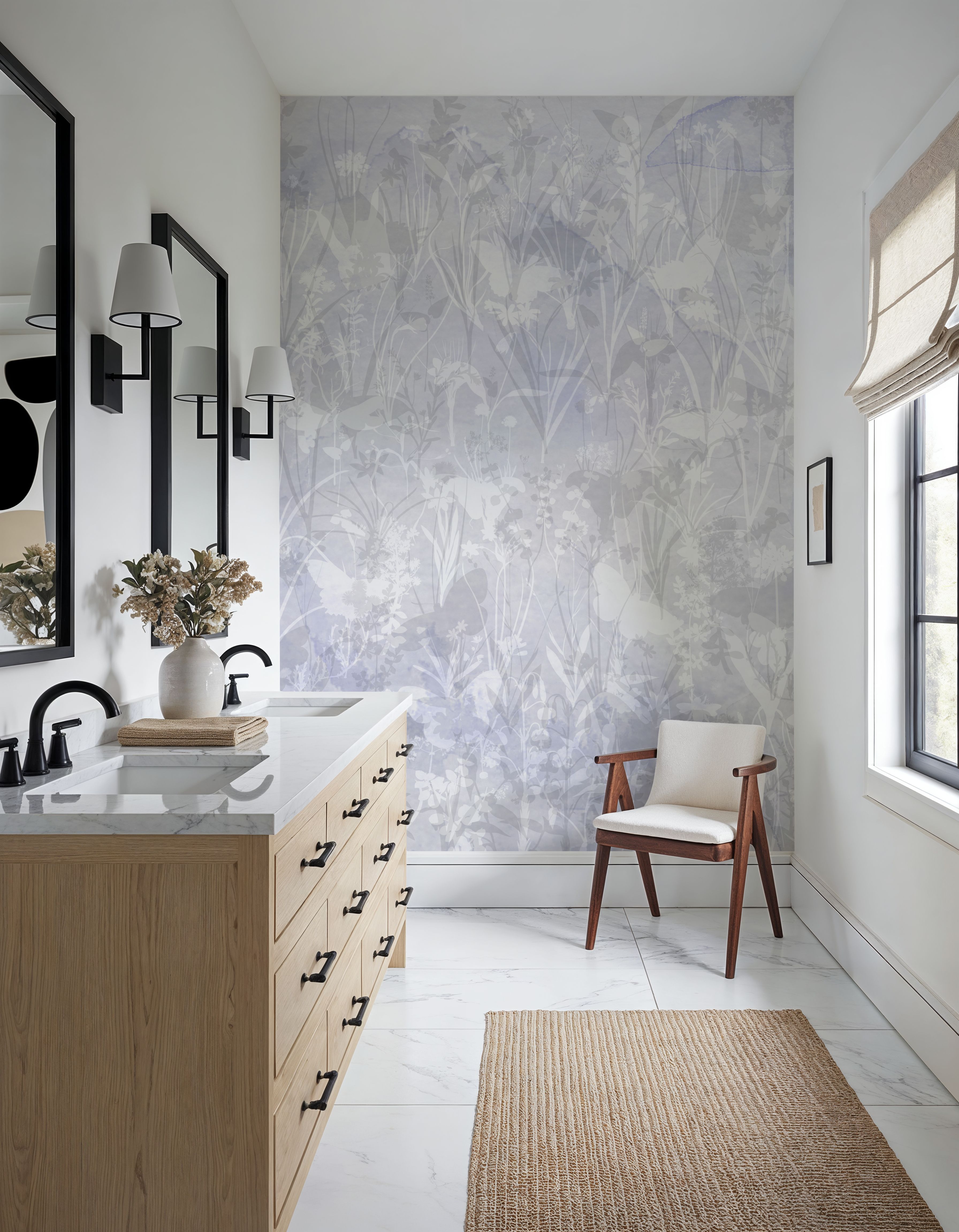 Herbals and Butterflies Double Silhouette Blue