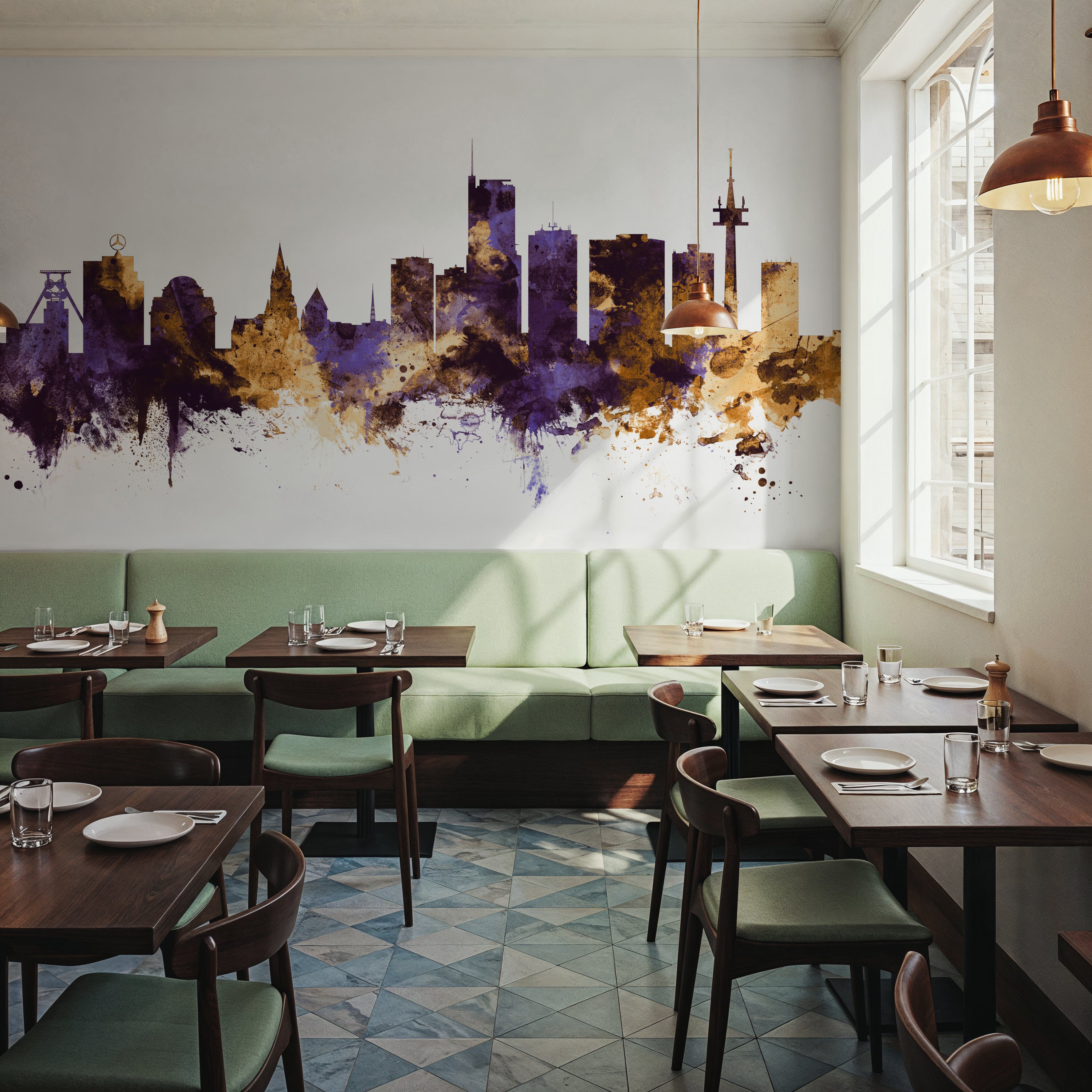 Essen Germany Skyline Purple & Gold