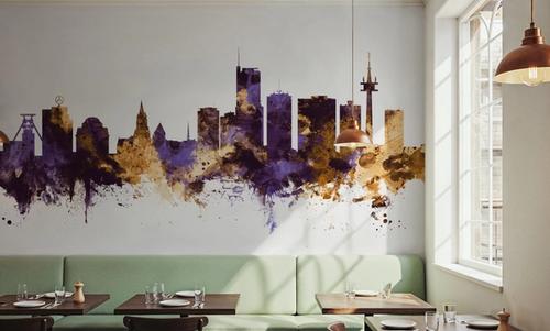 Essen Germany Skyline Purple & Gold