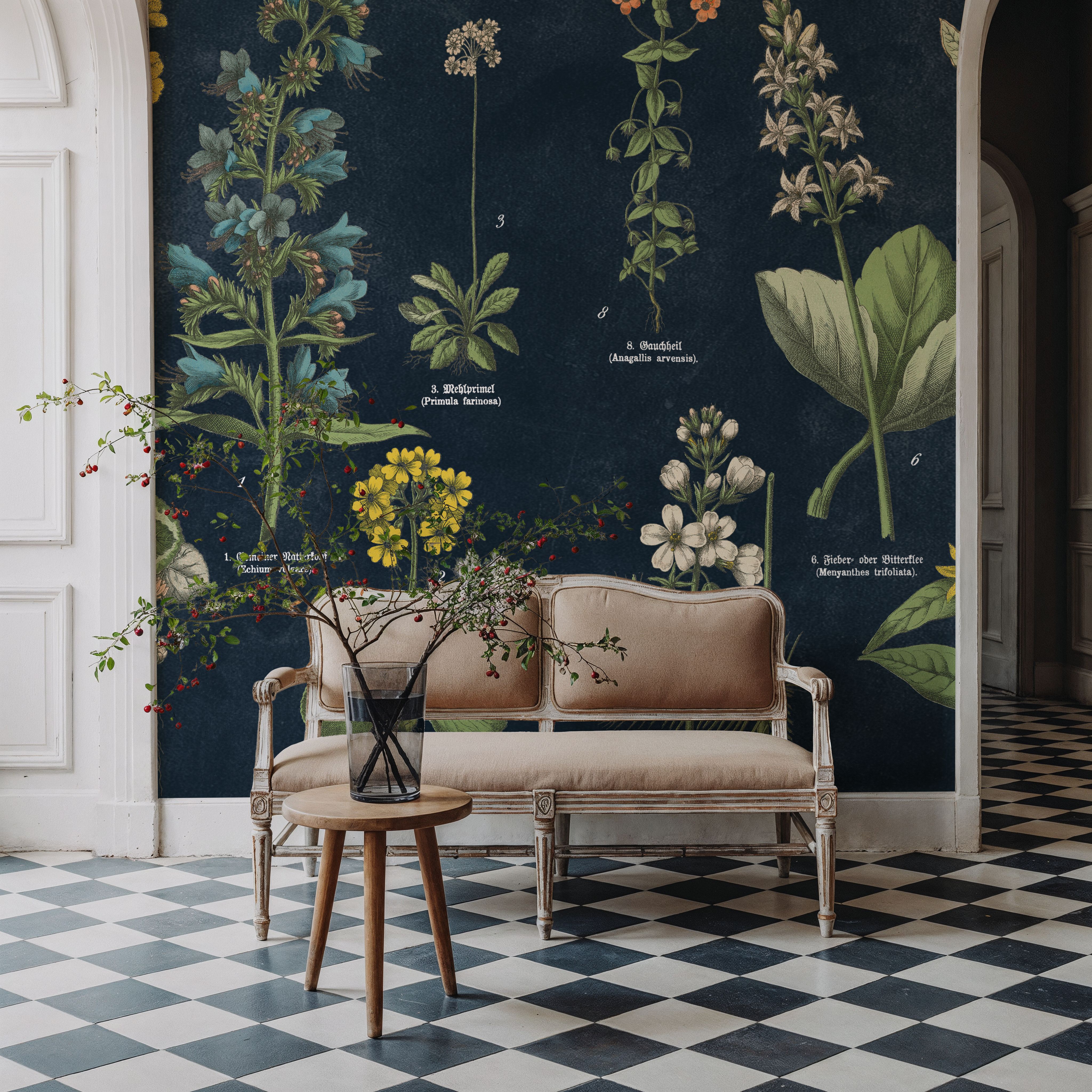 Botanical Floral Chart I Dark Blue