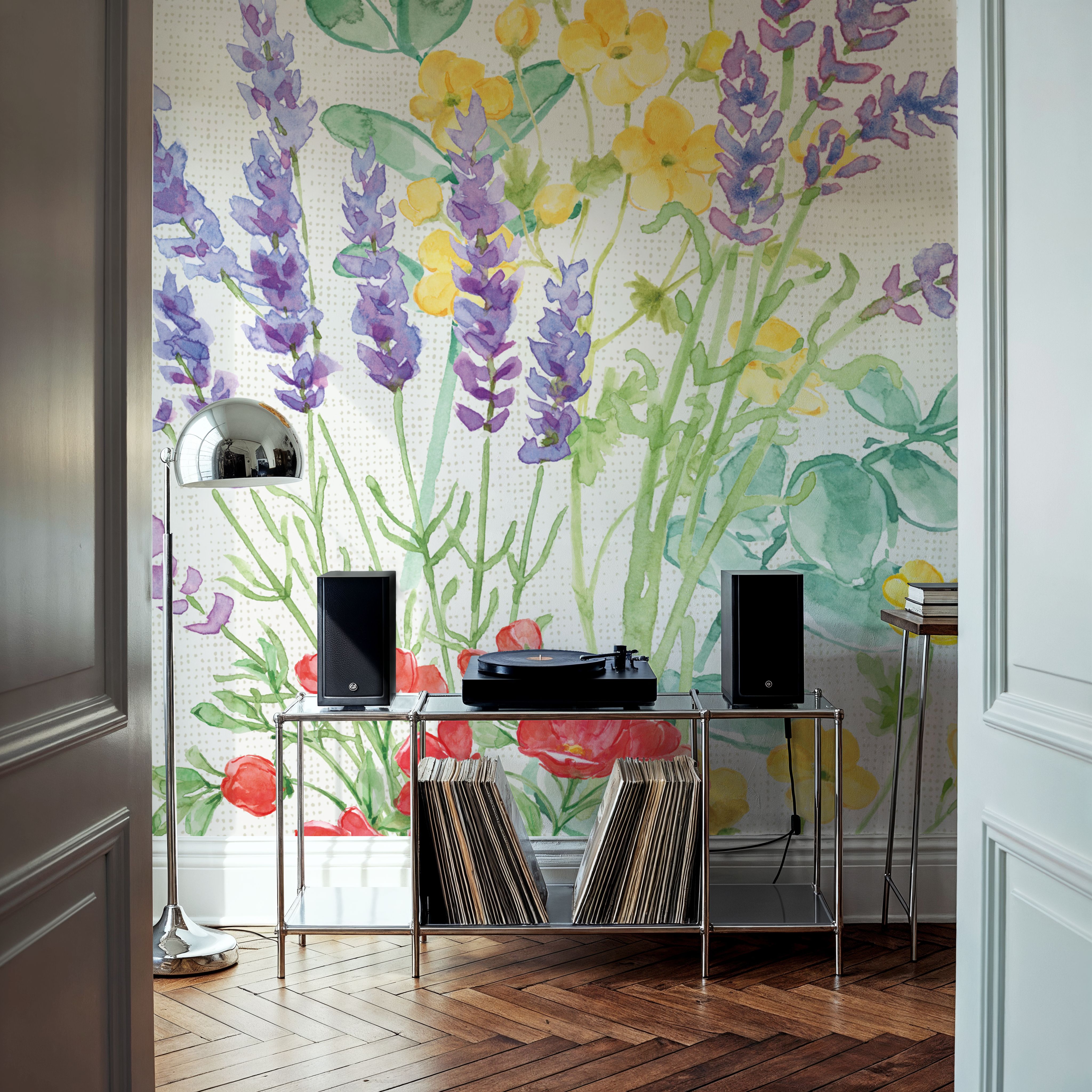 Wall Mural - Fresh Floral III - Floral Insects mural wallpaper - Hallway staircases - Wallism US - Premium, Textured or Peel & Stick