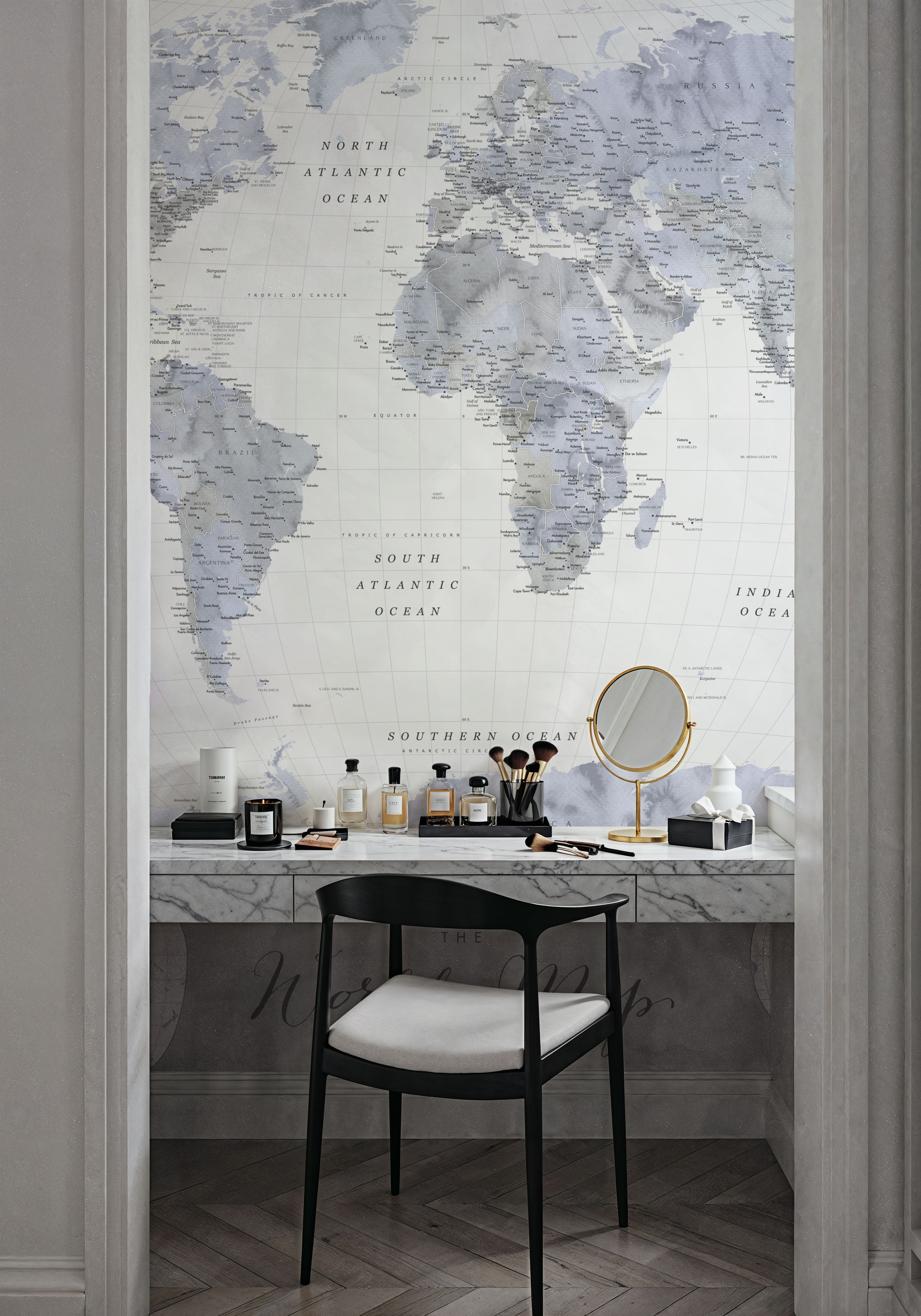 World Map Atlas Blue Gray