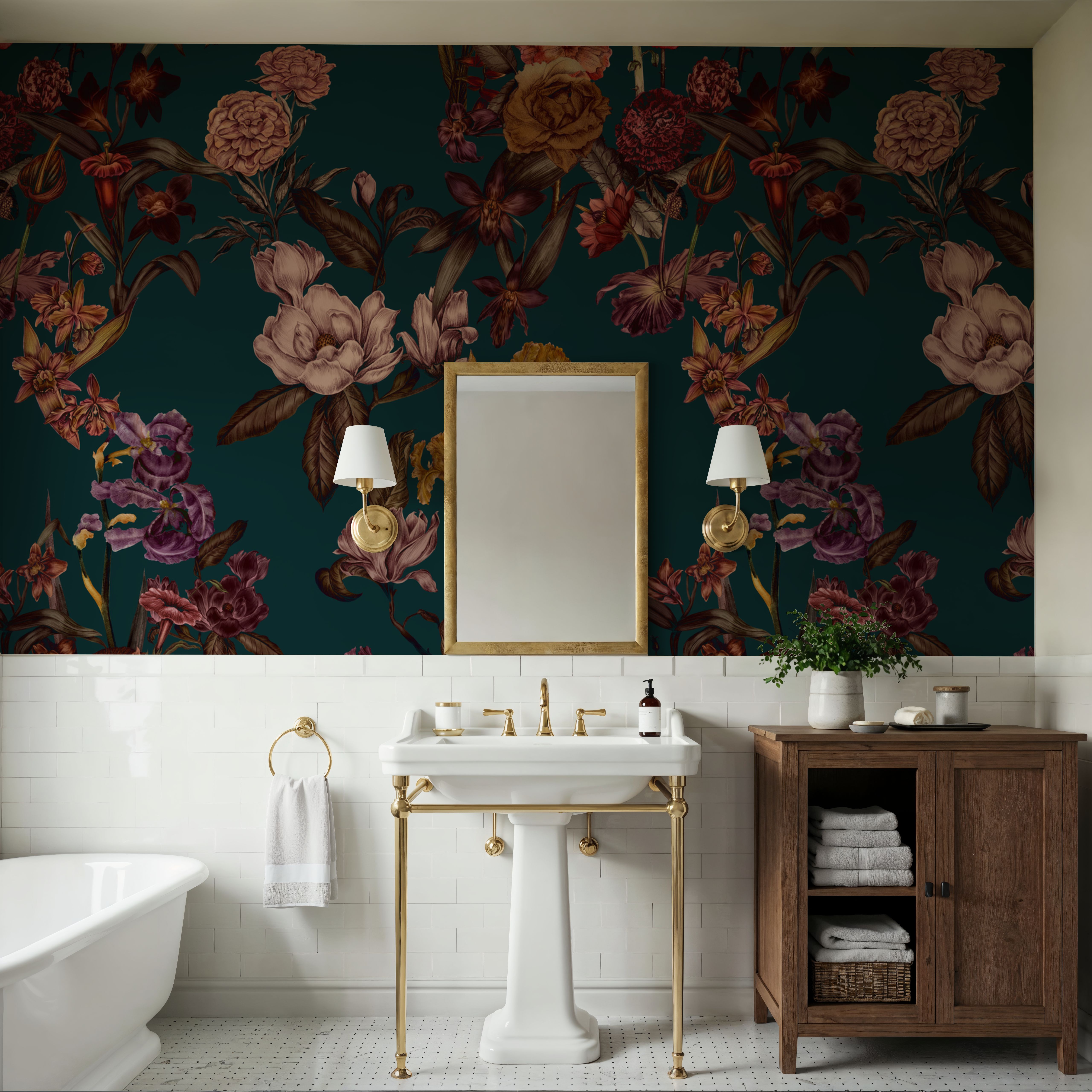 Floral Gaze, Dark Teal
