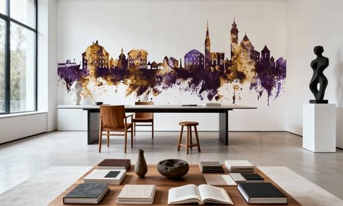 Hallstatt Austria Skyline Purple & Gold