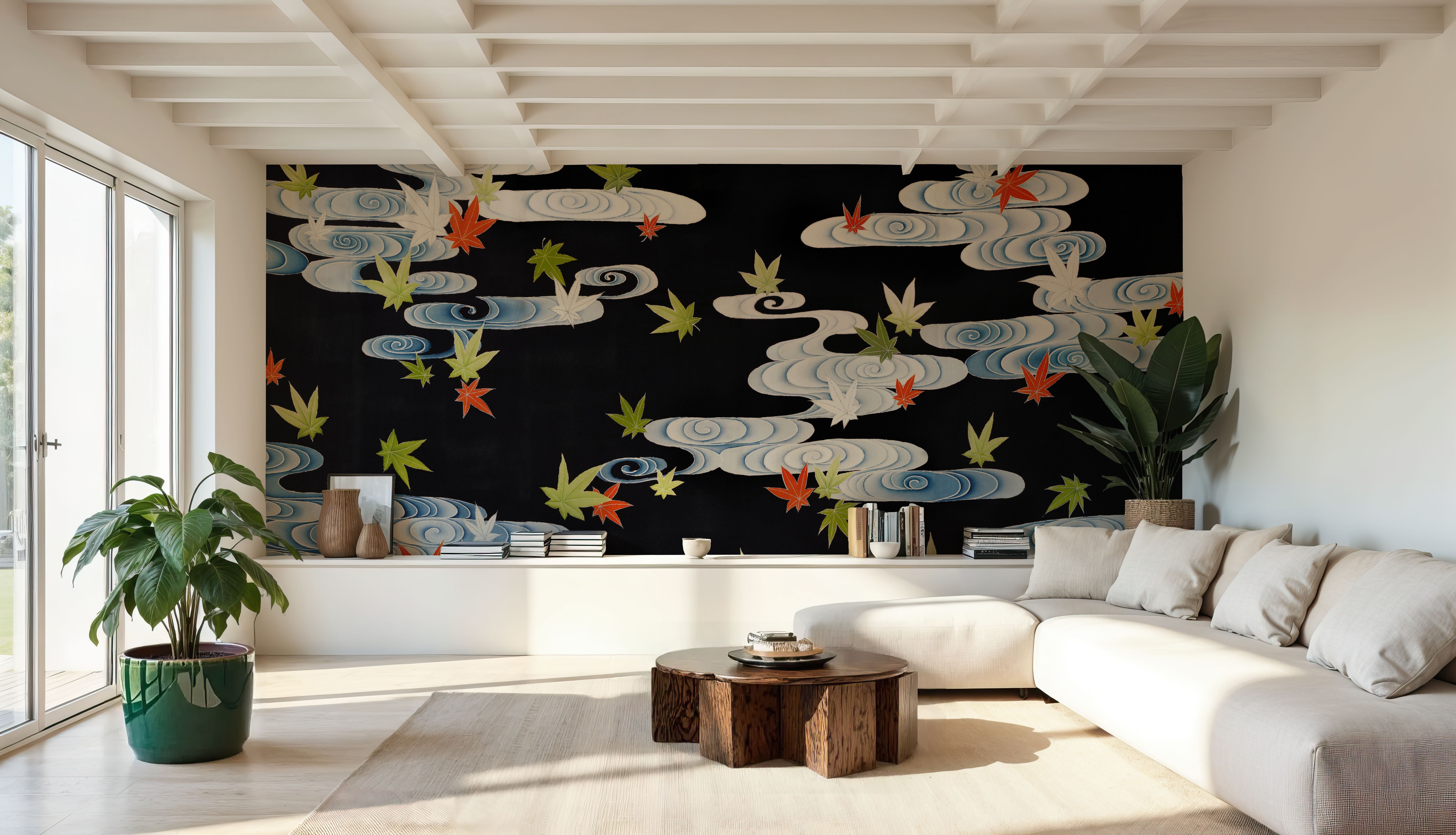 Maple Leaves In The Tatsuta River, Carte da parati