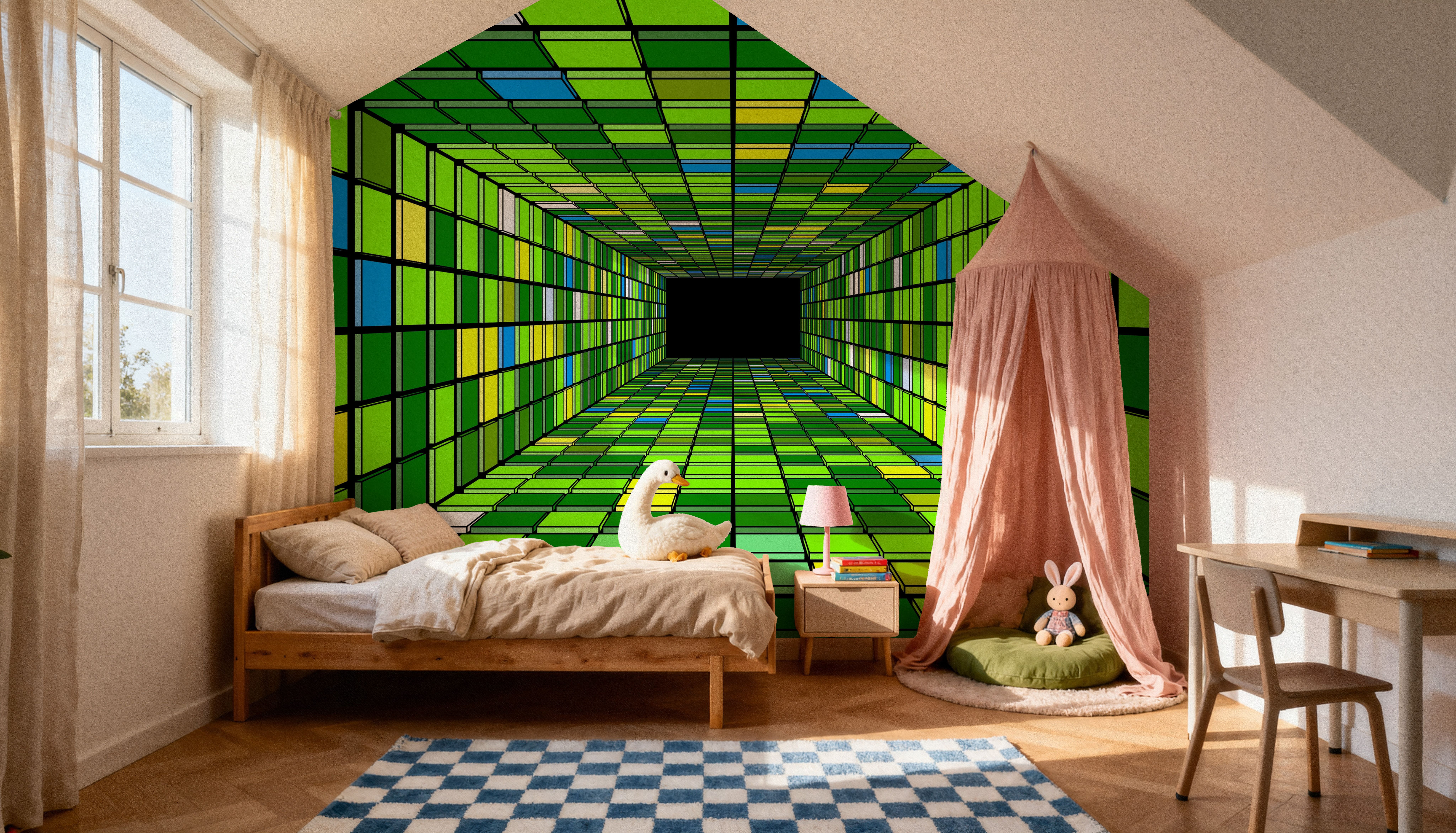 Retro Game Tunnel, Vibrant Green, Wallpaper