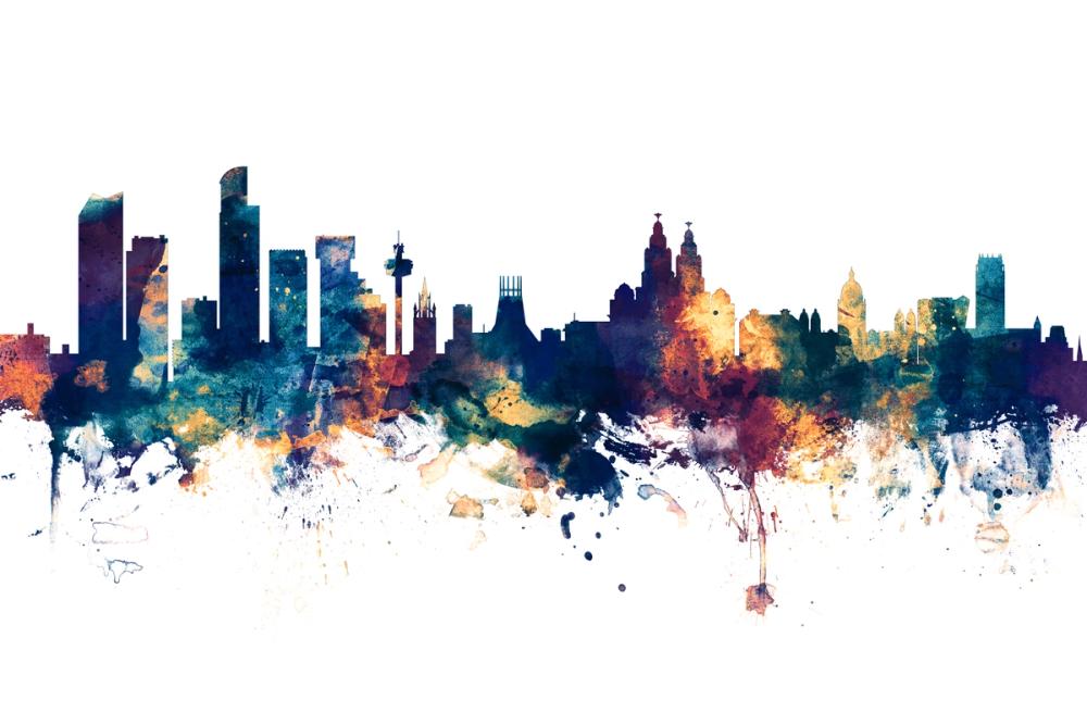 Liverpool England Skyline Blue & Bronze