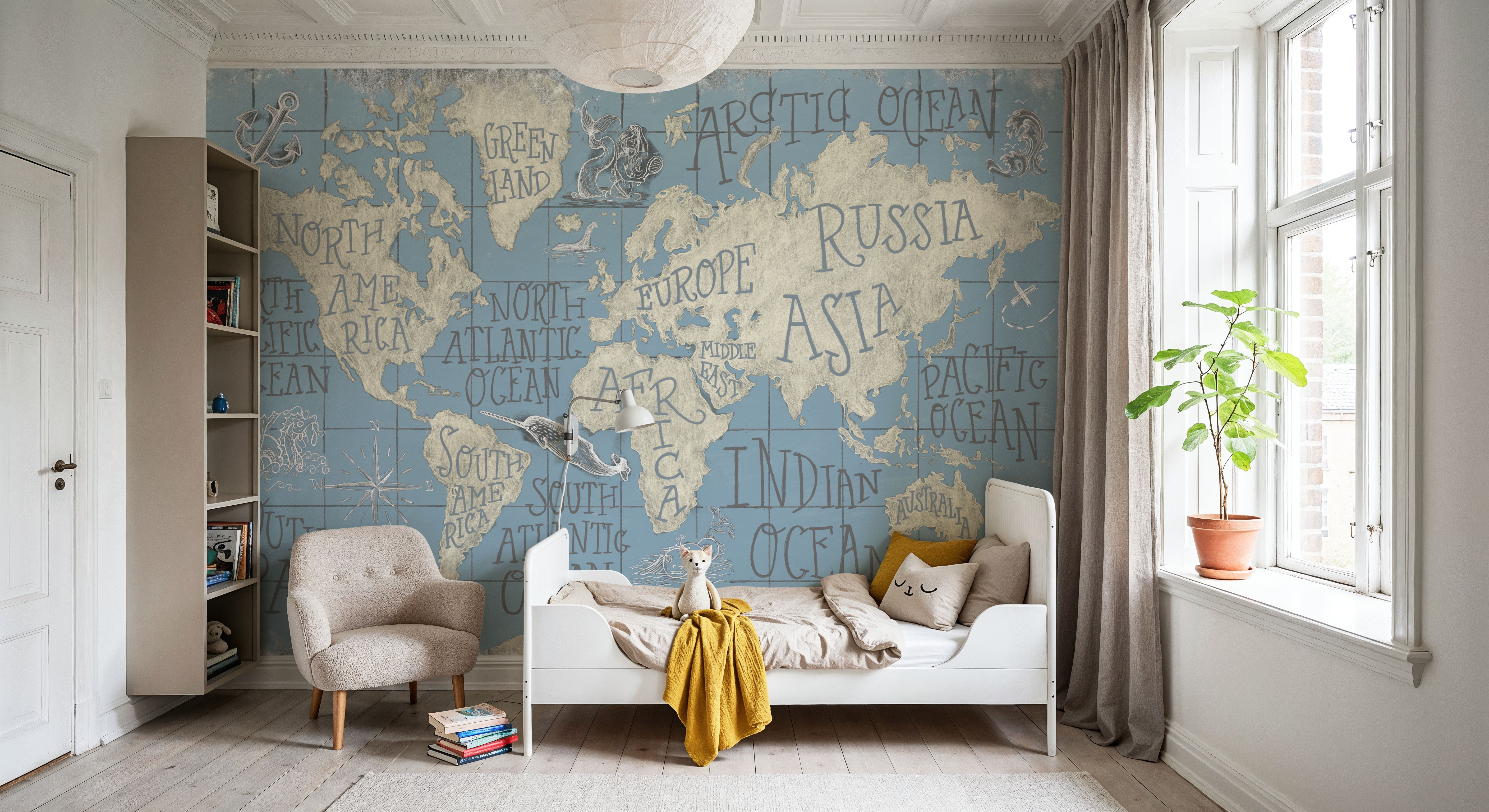 Mythical Map I Blue, Wallpaper