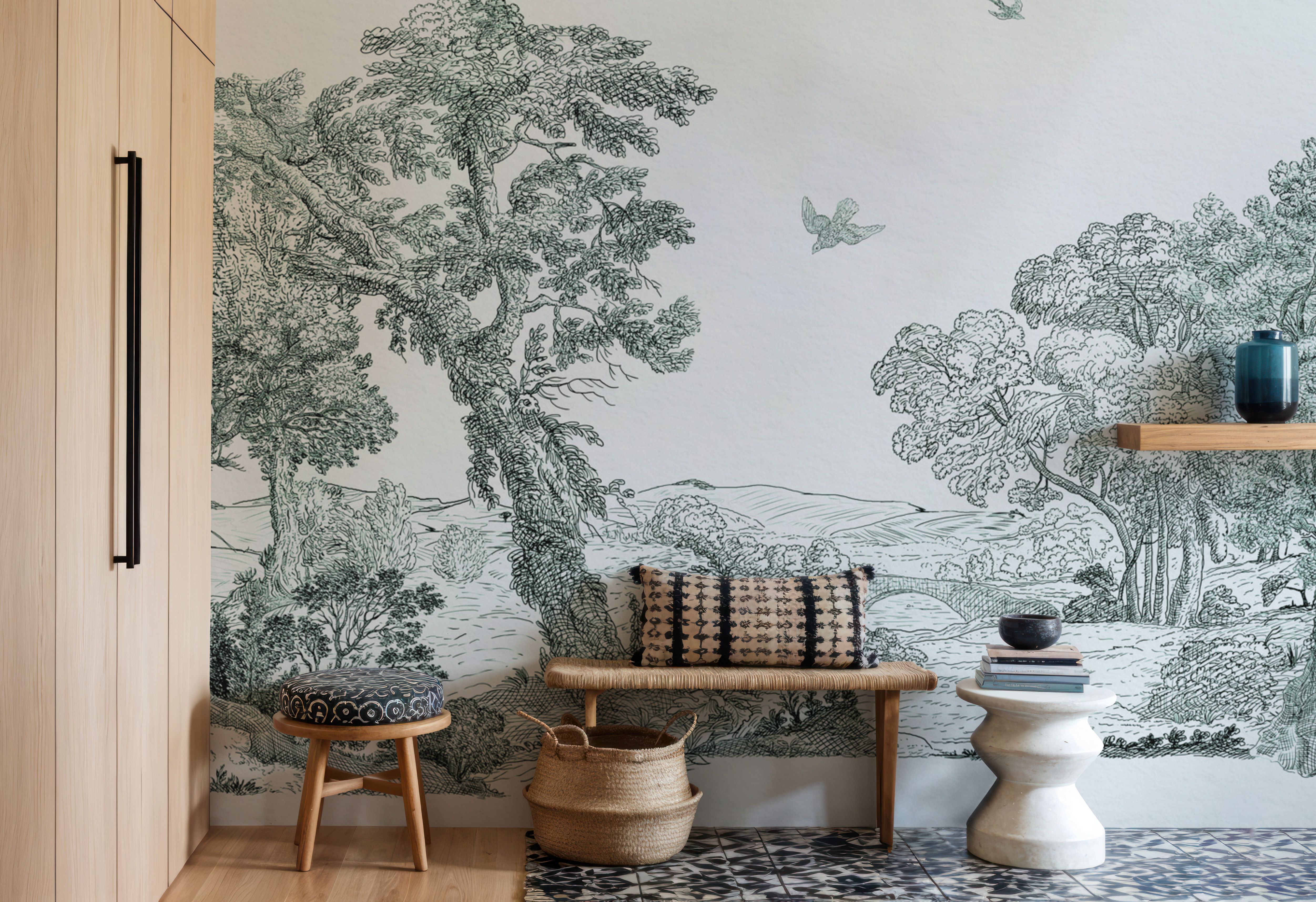 French Landscape, Forest Green, Wallpaper