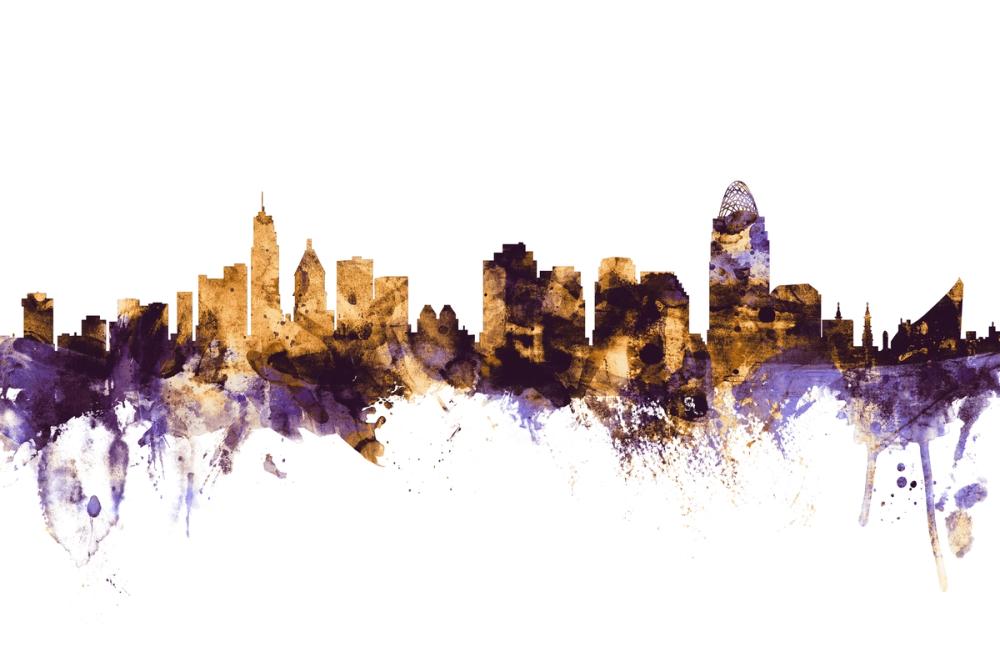 Cincinnati Ohio Skyline Purple & Gold