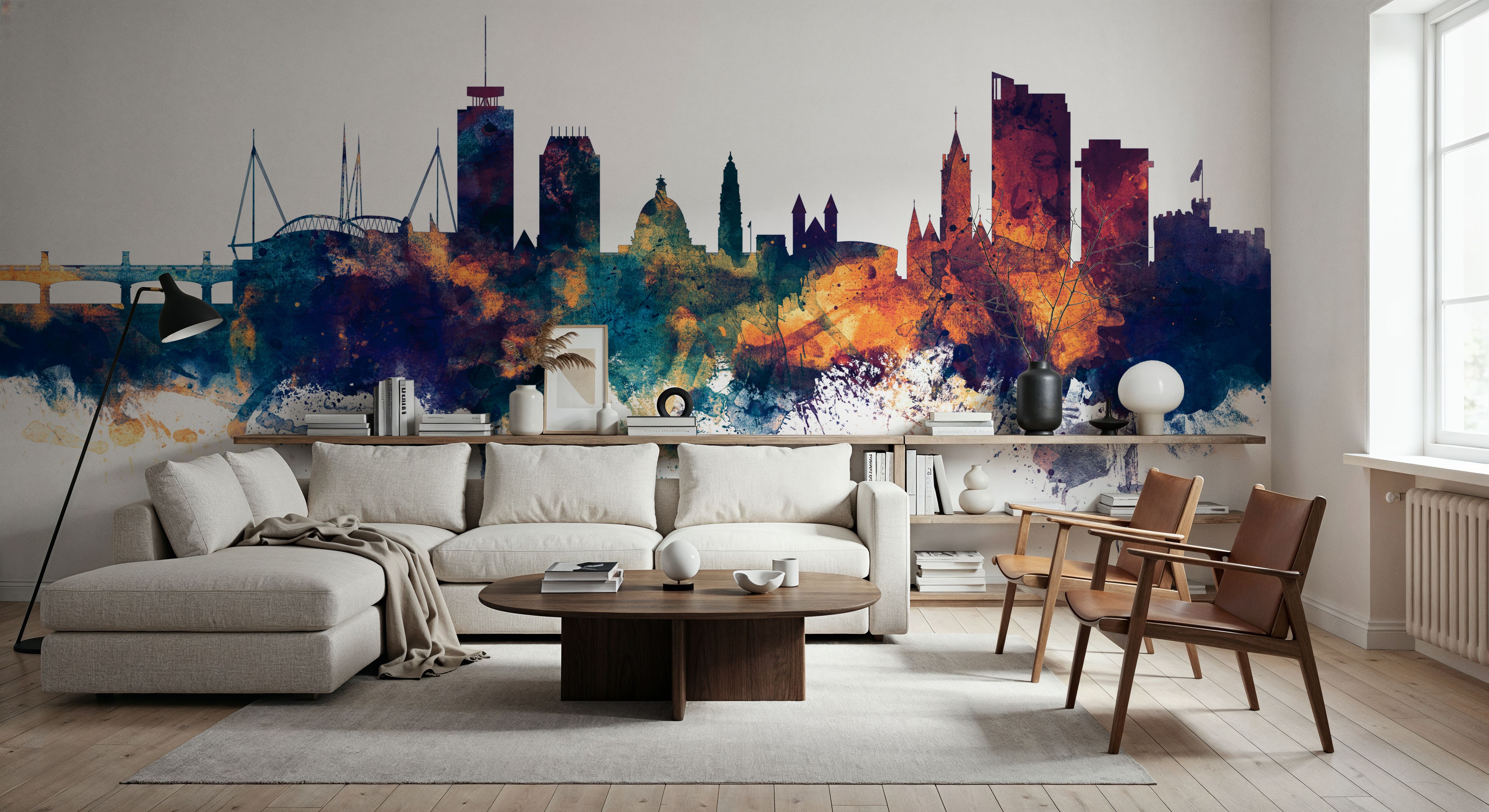 Cardiff Wales Skyline Blue & Bronze, Wallpaper