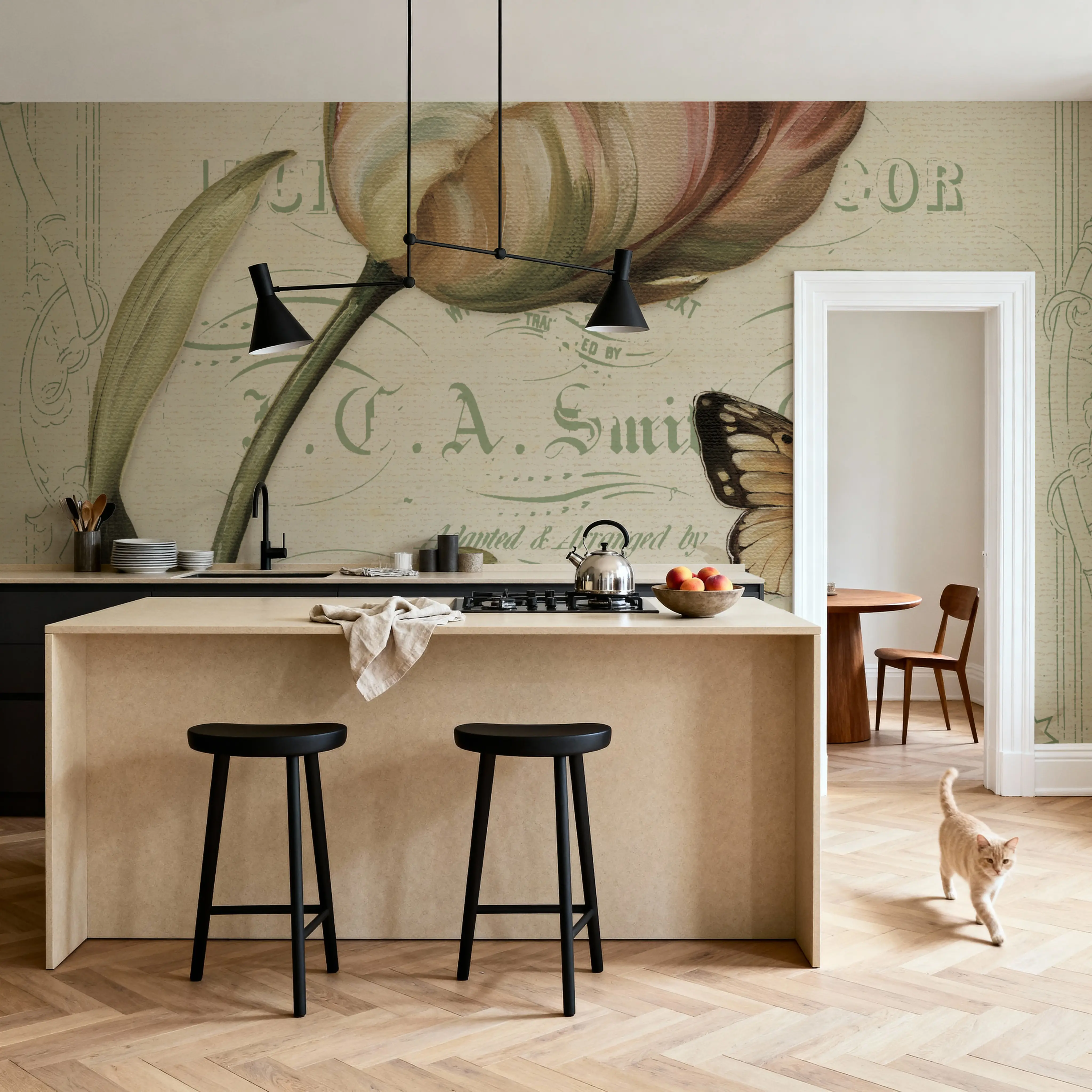 Papier Peint Panoramique - Mothers Treasure IV Vintage - Floral Folklorique - Jaune - Chambre - Wallism Belgique - Encollage au mur ou Autocollant
